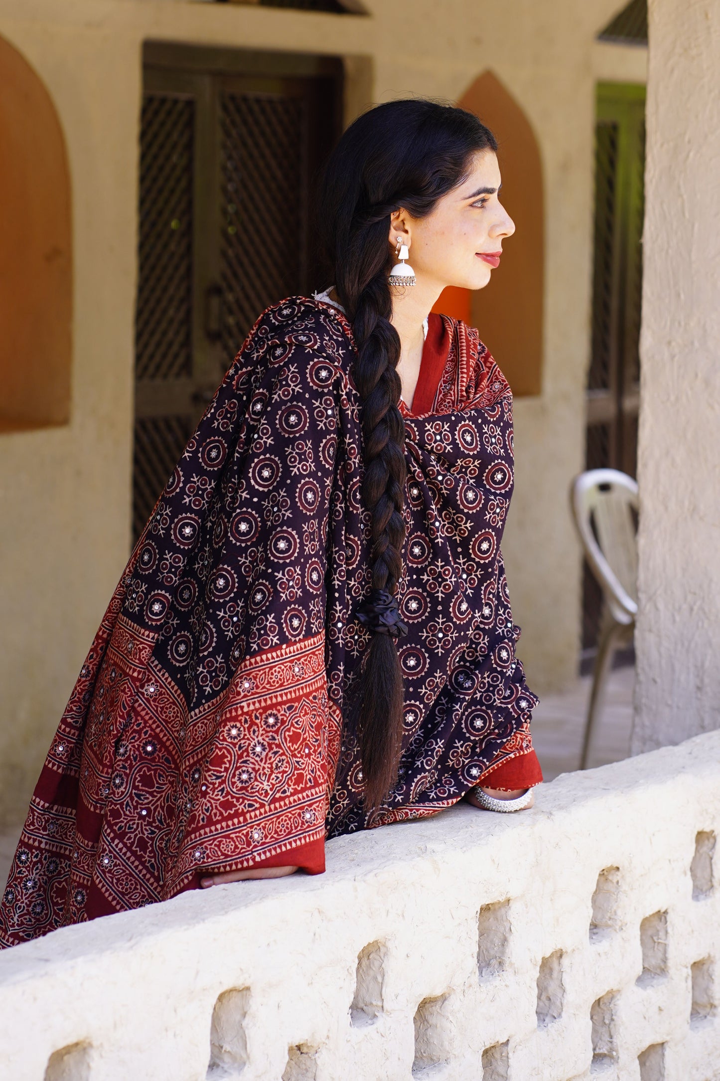 Sumbul Ajrak Chaadar 2Tone Black