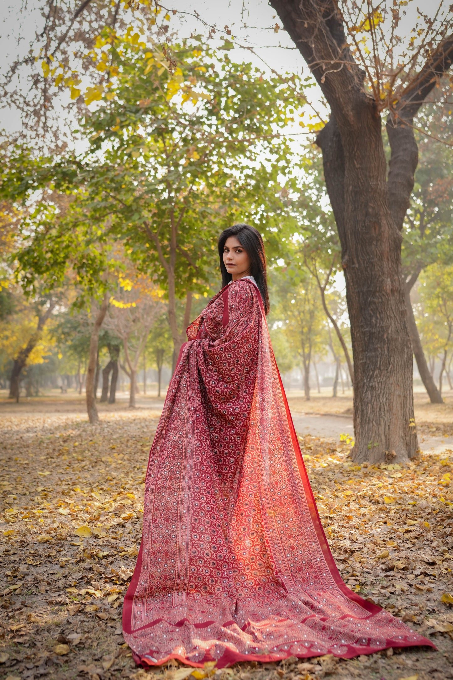 Zauq Ajrak Chaddar – Classic Maroon Hand-Block Printed