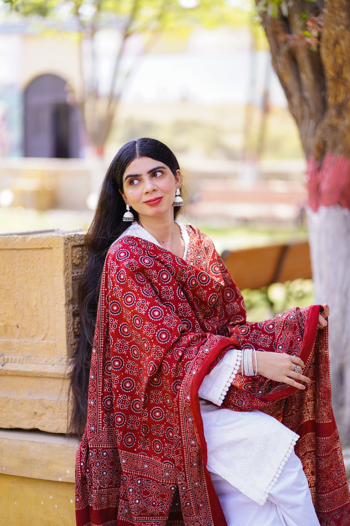Sumbul Ajrak Chaadar Maroon