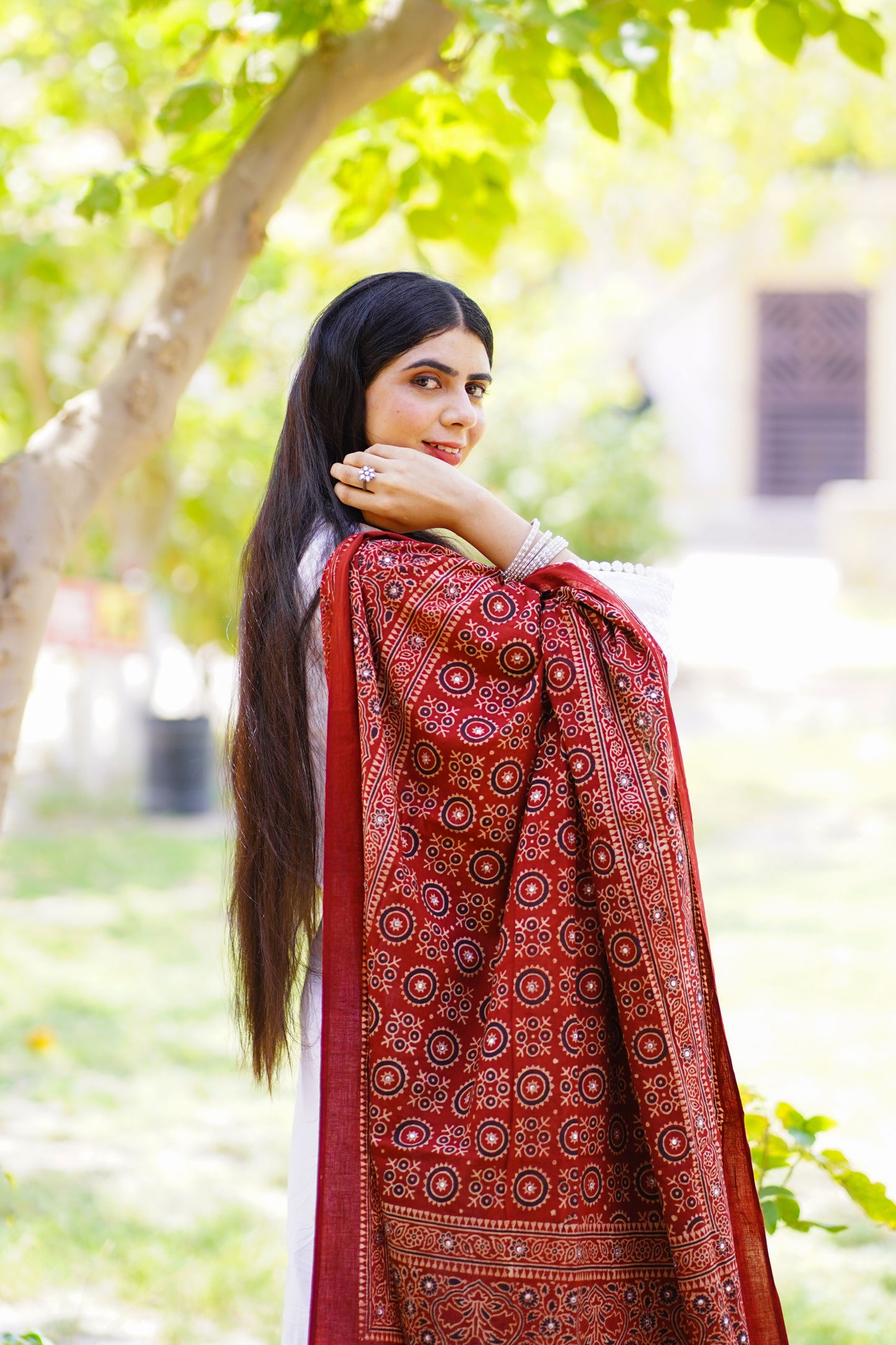 Sumbul Ajrak Chaadar Maroon
