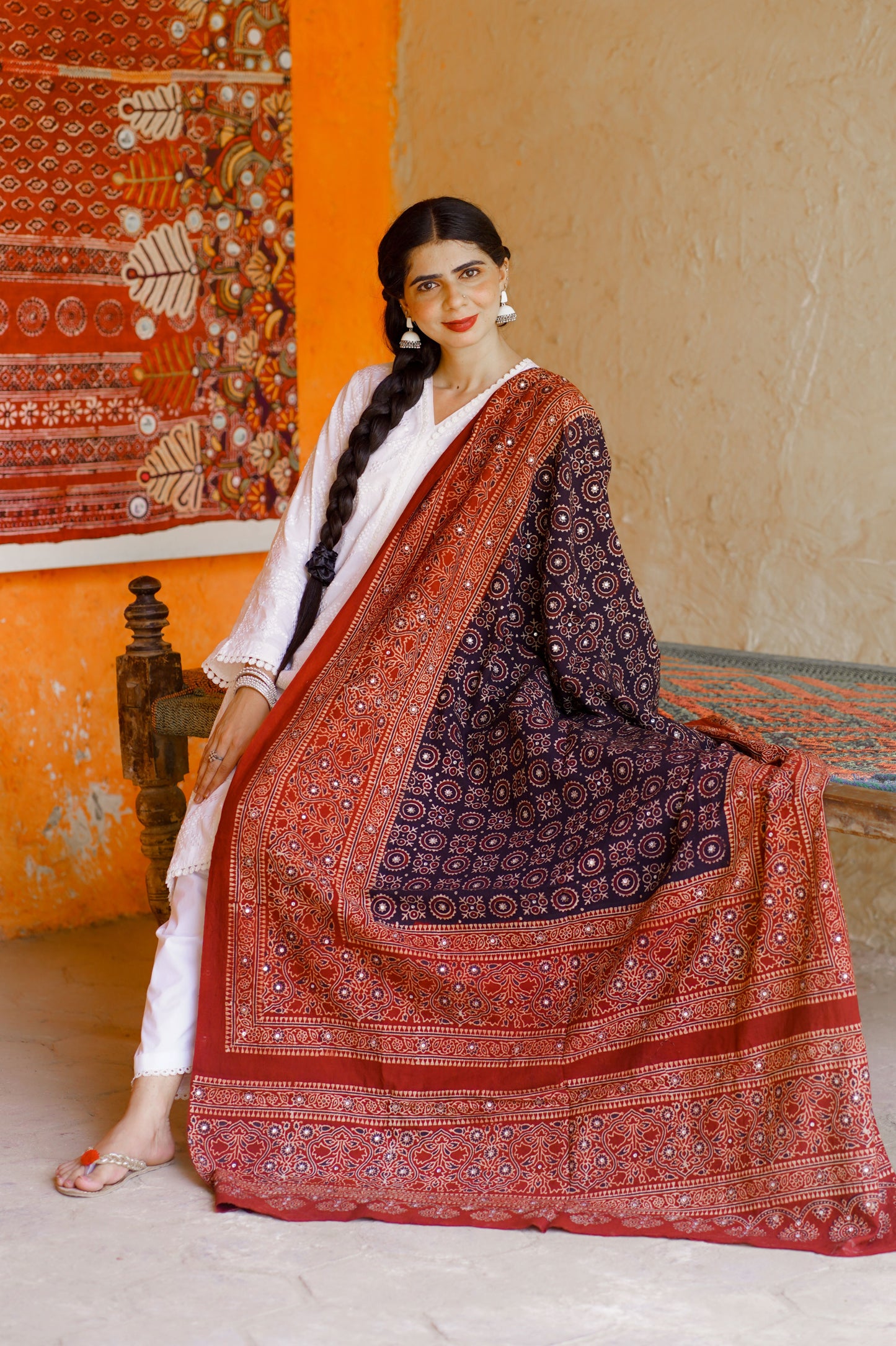 Sumbul Ajrak Chaadar 2Tone Black