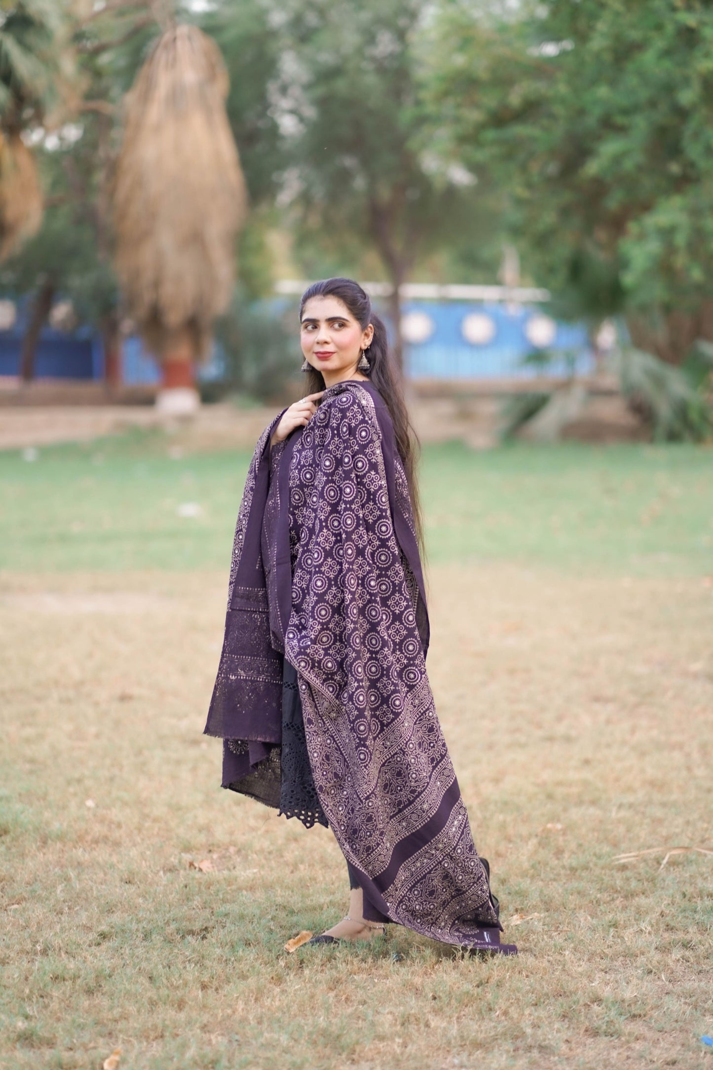 Sumbul Ajrak Chaadar Black