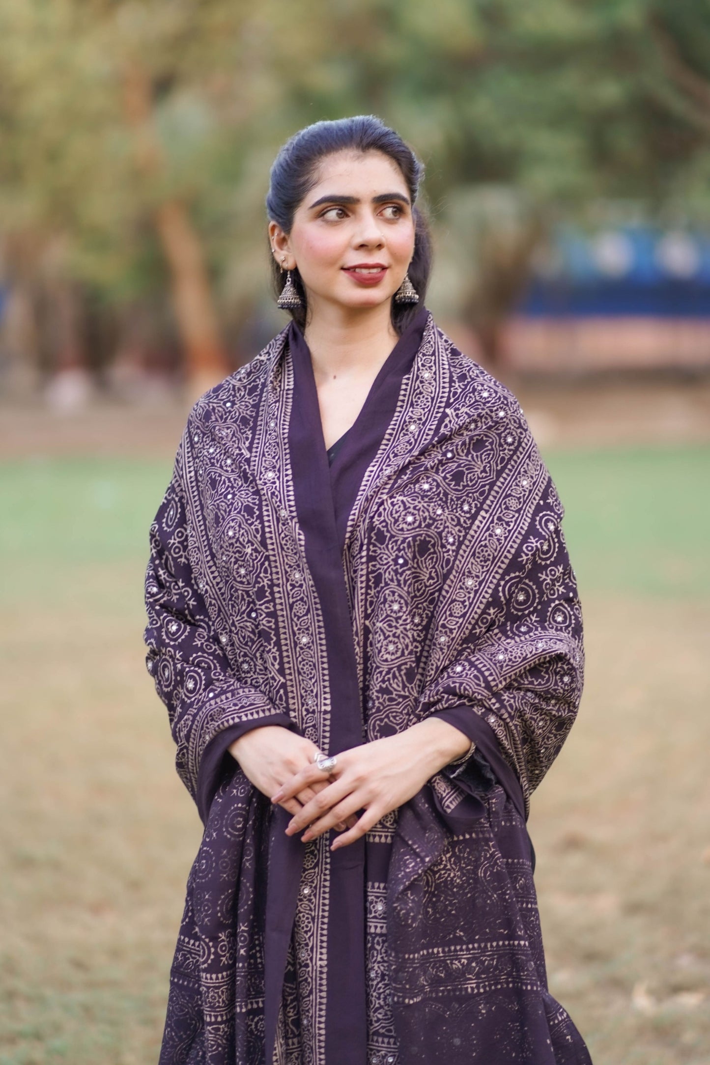 Sumbul Ajrak Chaadar Black