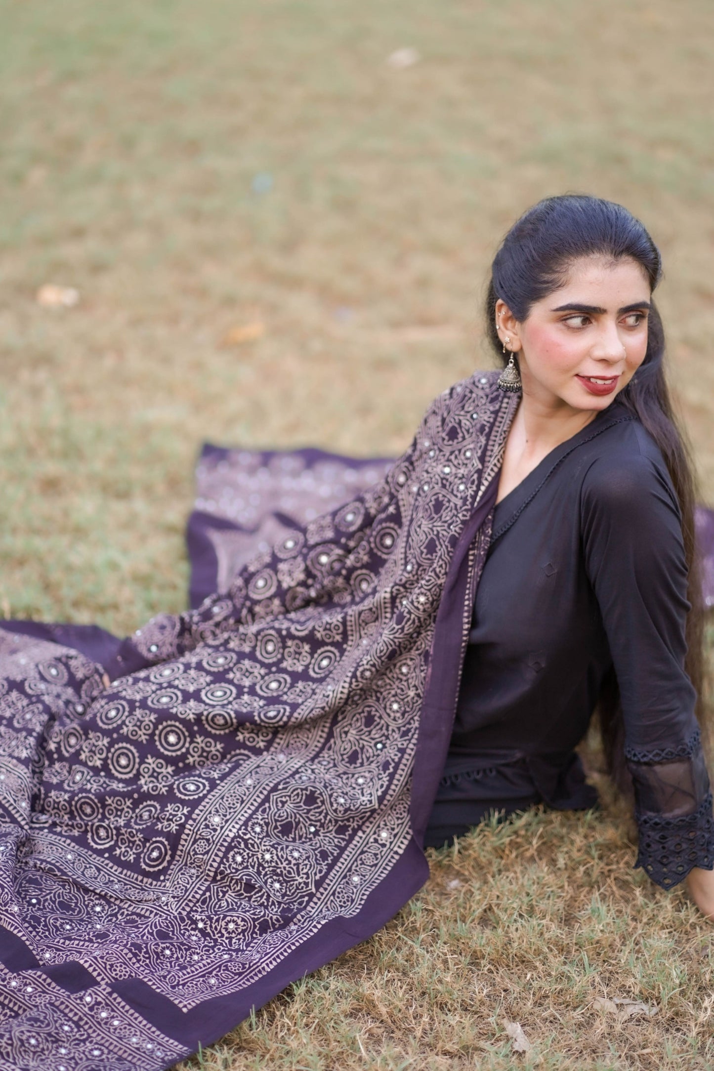 Sumbul Ajrak Chaadar Black