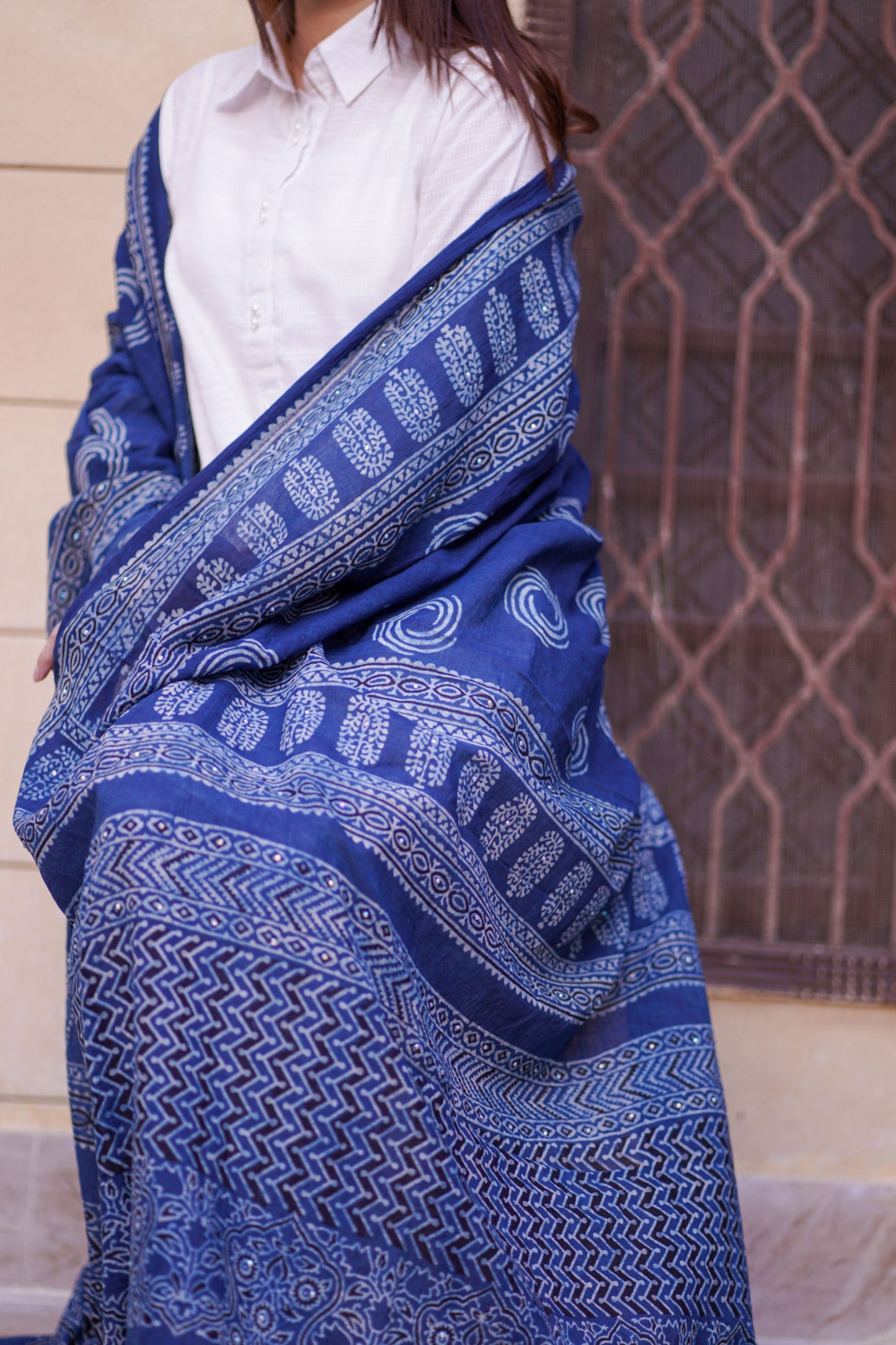 Afsana Ajrak Chaddar - Blue