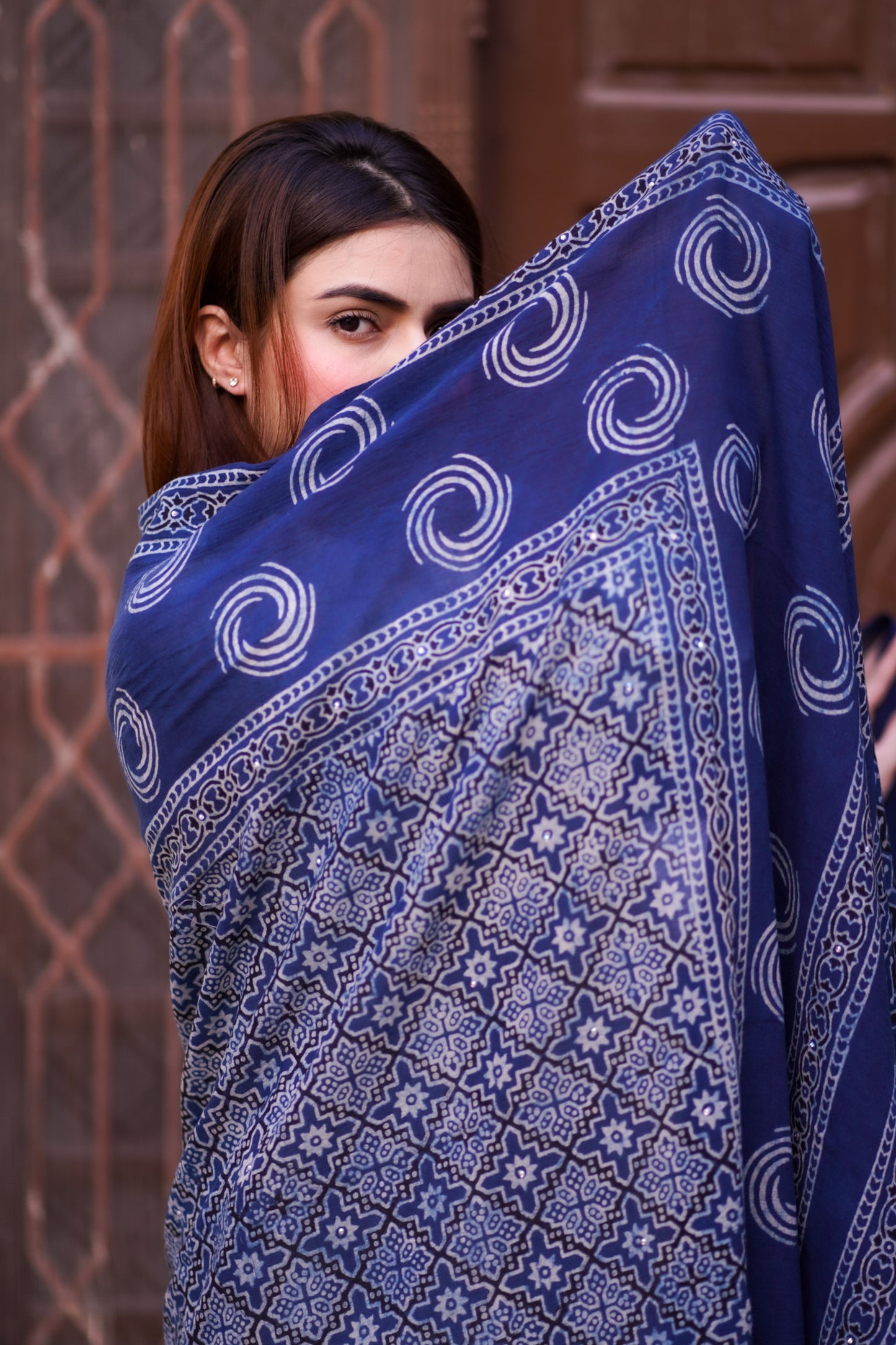 Aaina Ajrak Chaddar - Blue