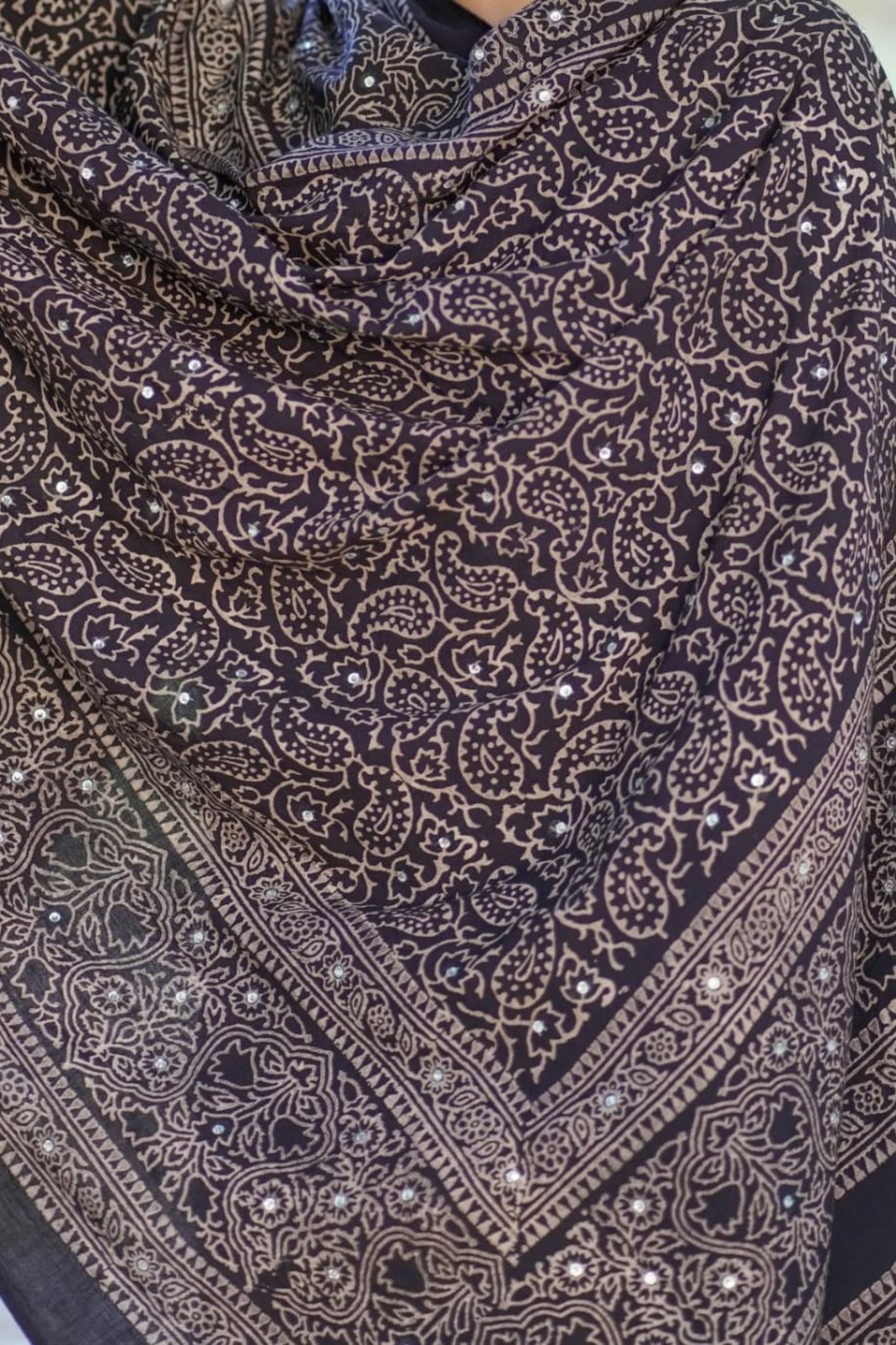 Kohsar Ajrak Chaadar Black