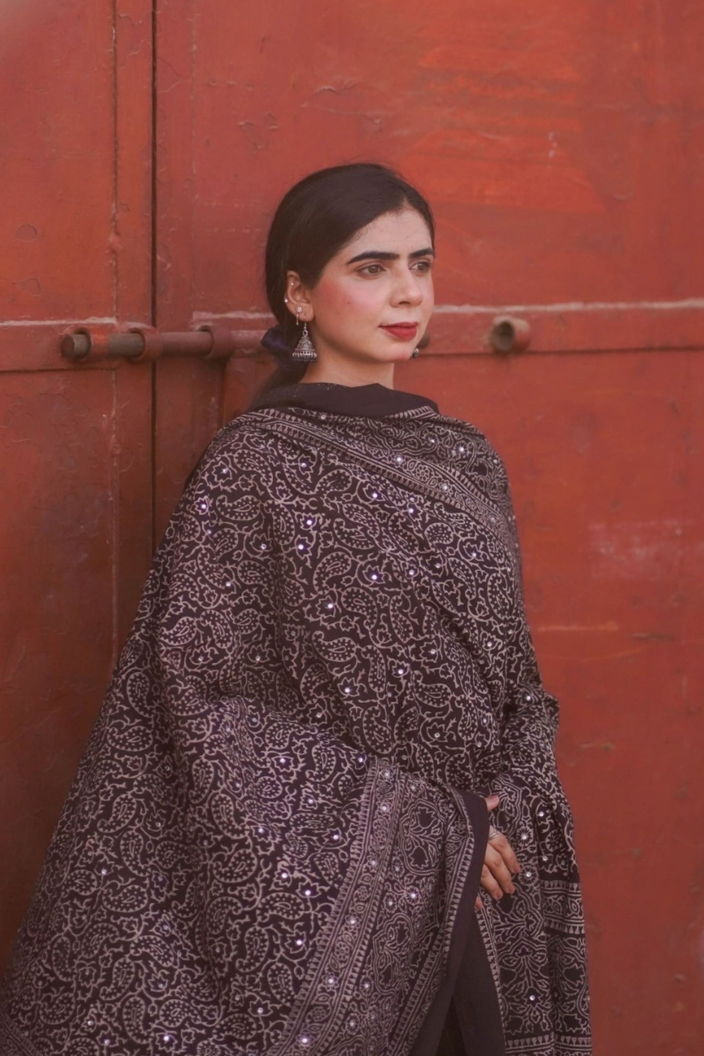 Kohsar Ajrak Chaadar Black