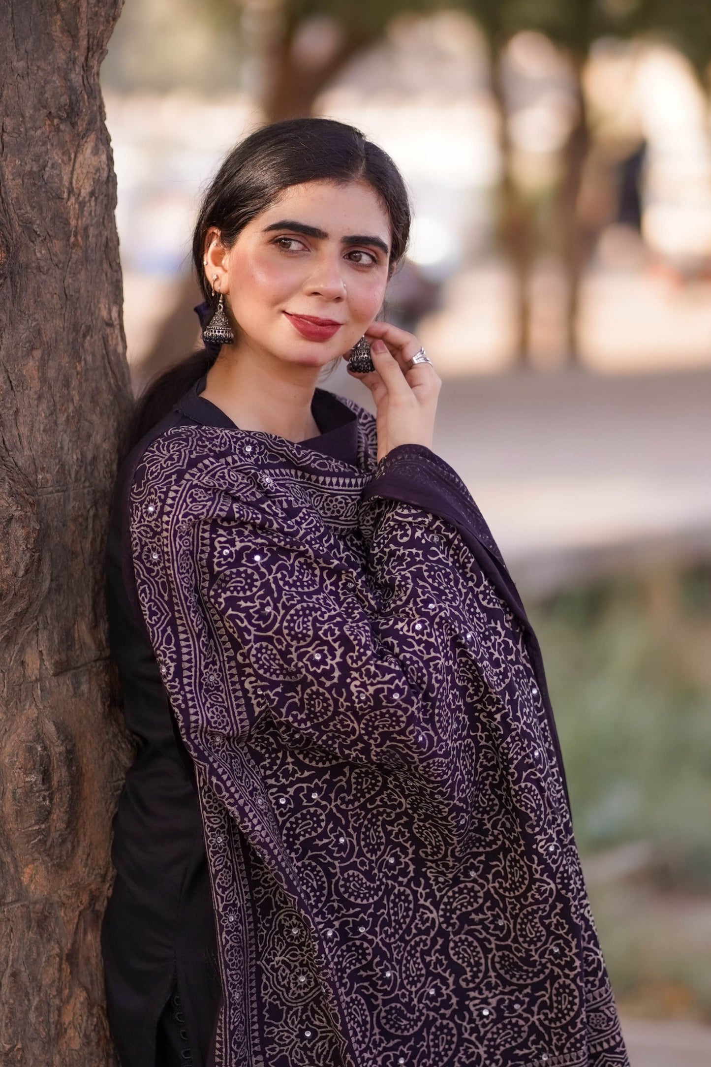 Kohsar Ajrak Chaadar Black