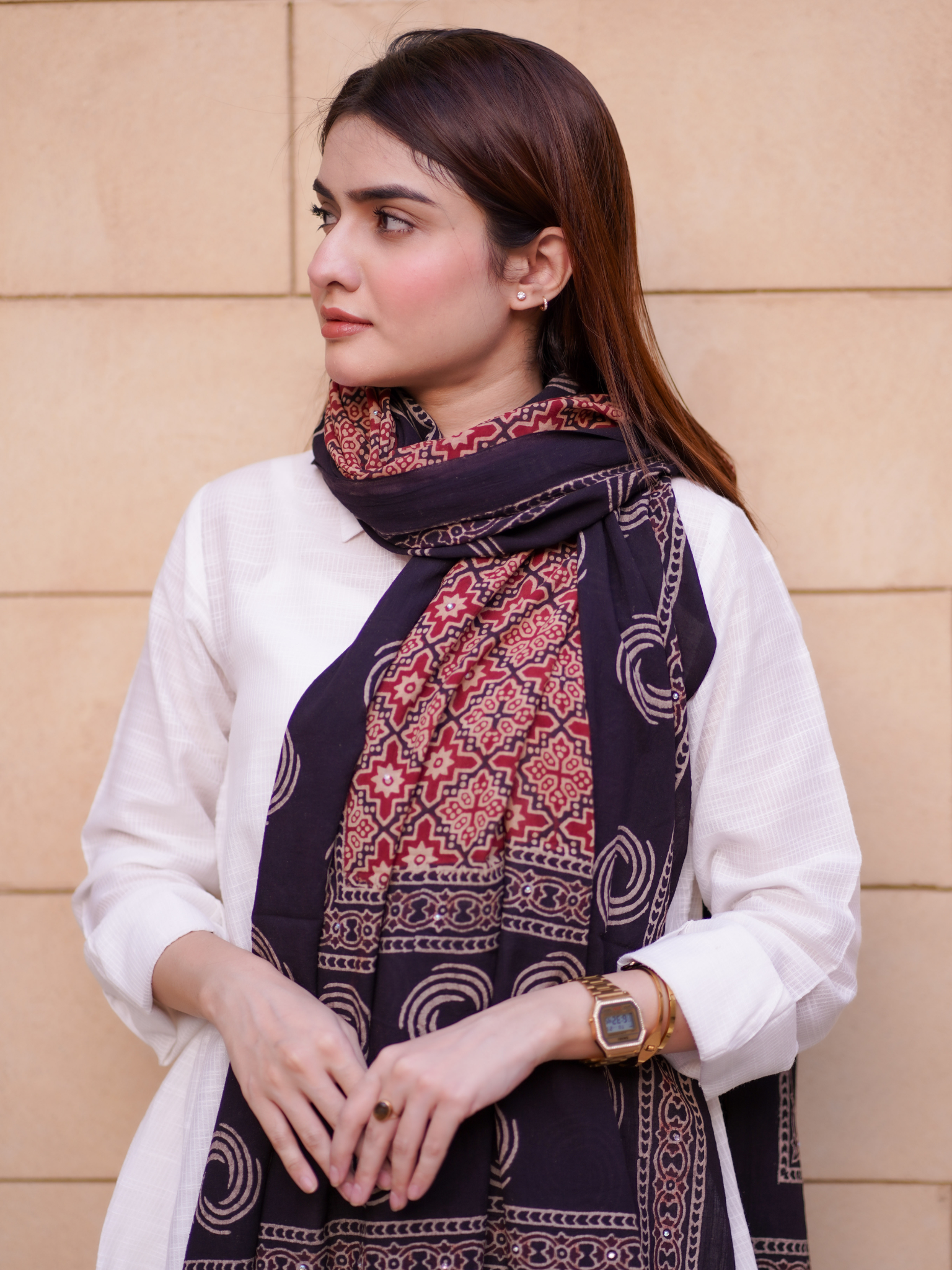 Aaina Ajrak Chaddar 2 Tone - Maroon