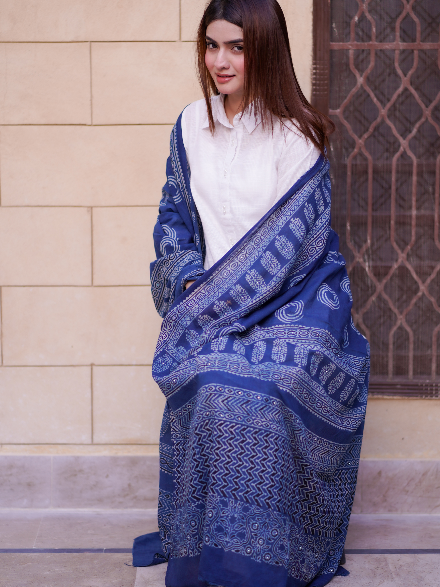 Afsana Ajrak Chaddar - Blue