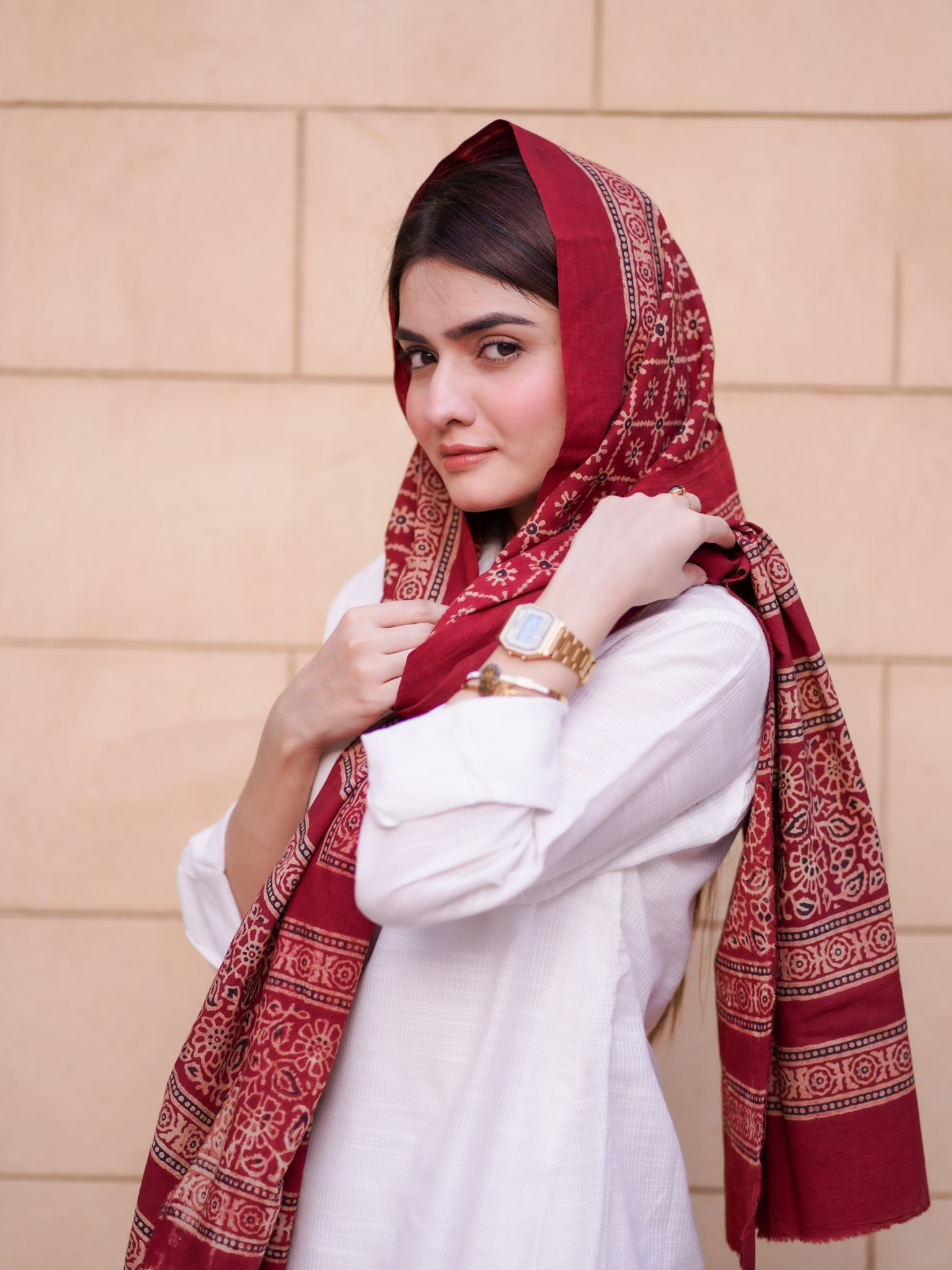 Nargis Ajrak Scarf - Maroon