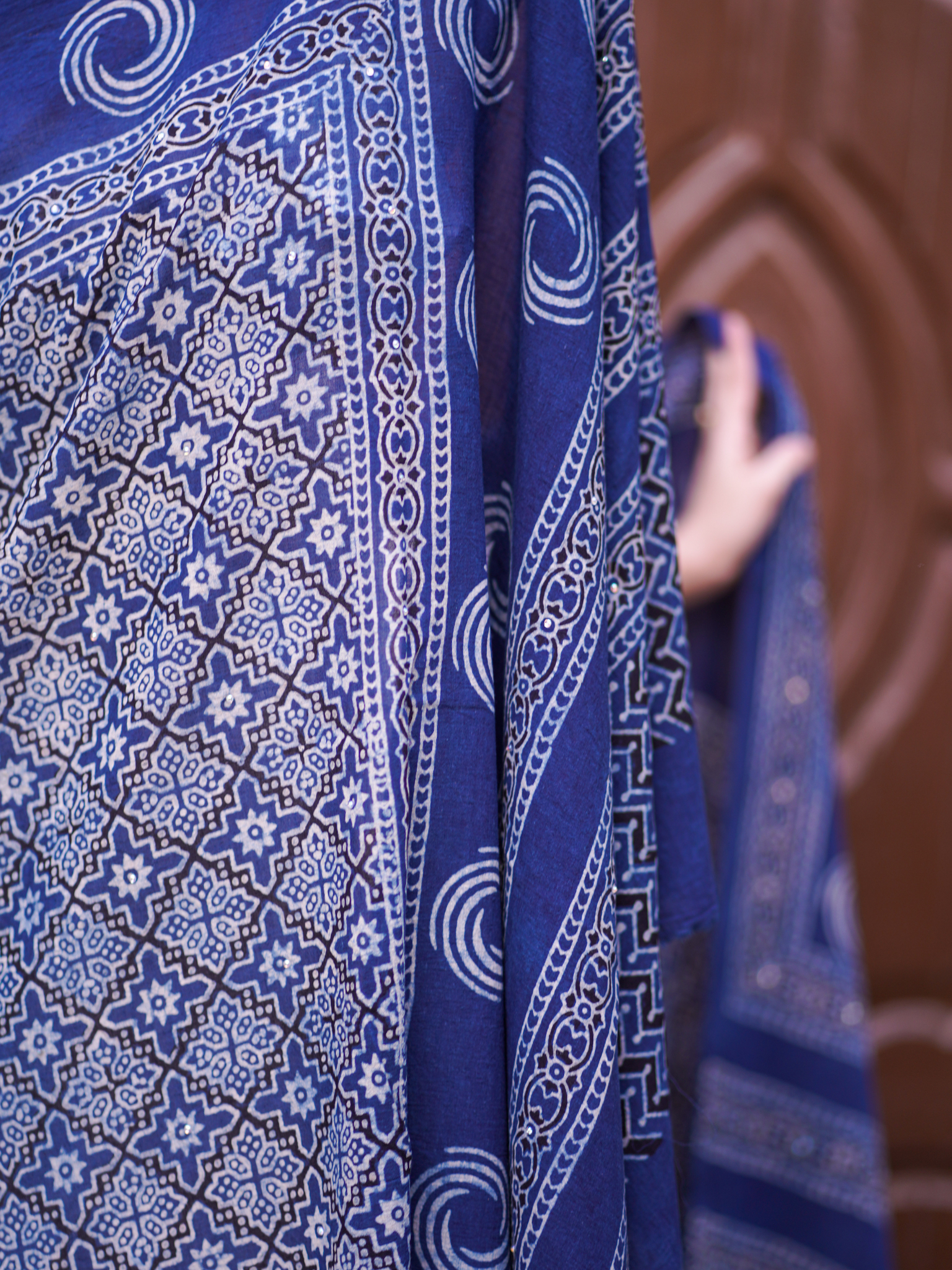 Aaina  Ajrak Chaddar - Blue