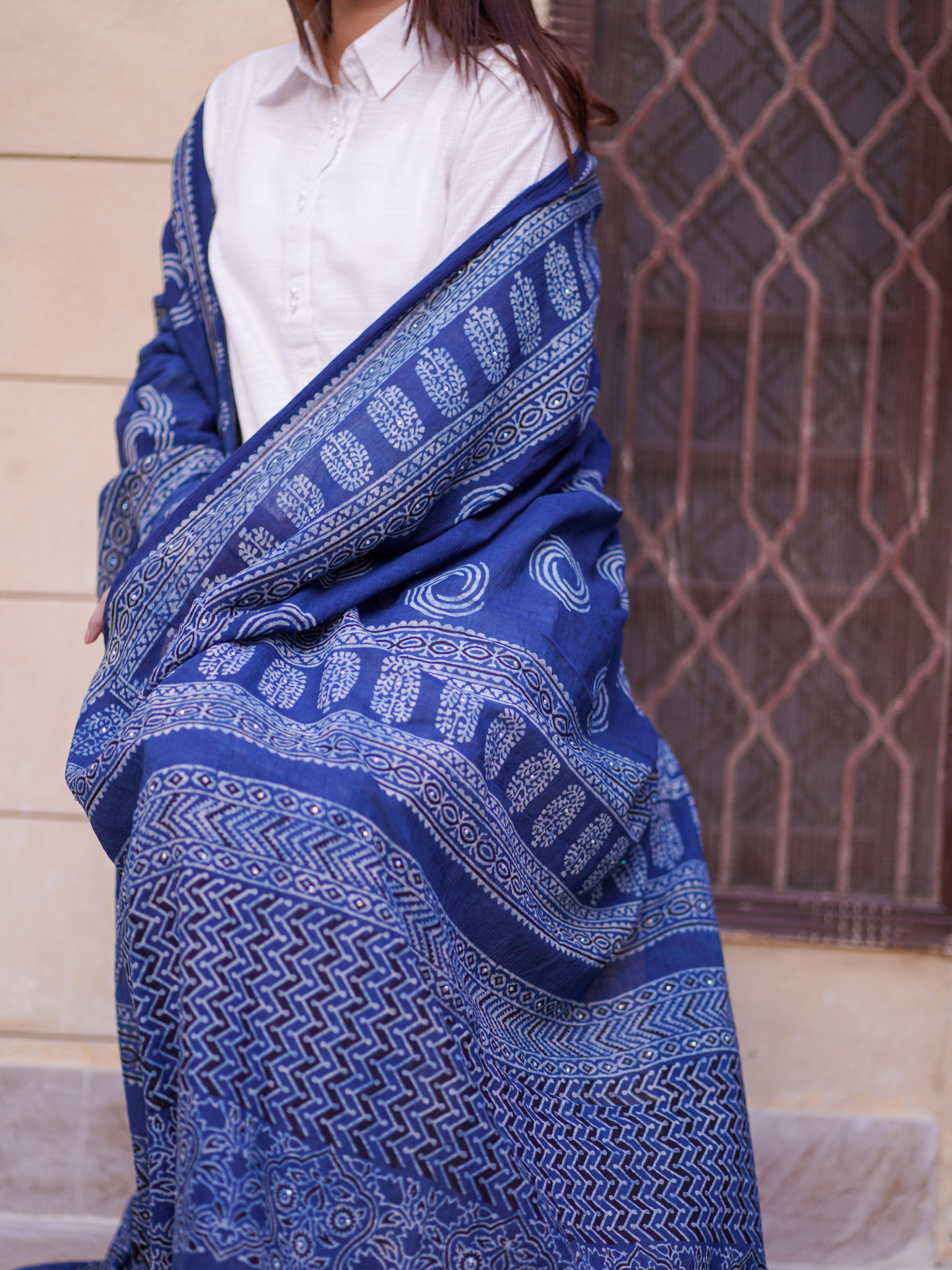 Afsana Ajrak Chaddar - Blue