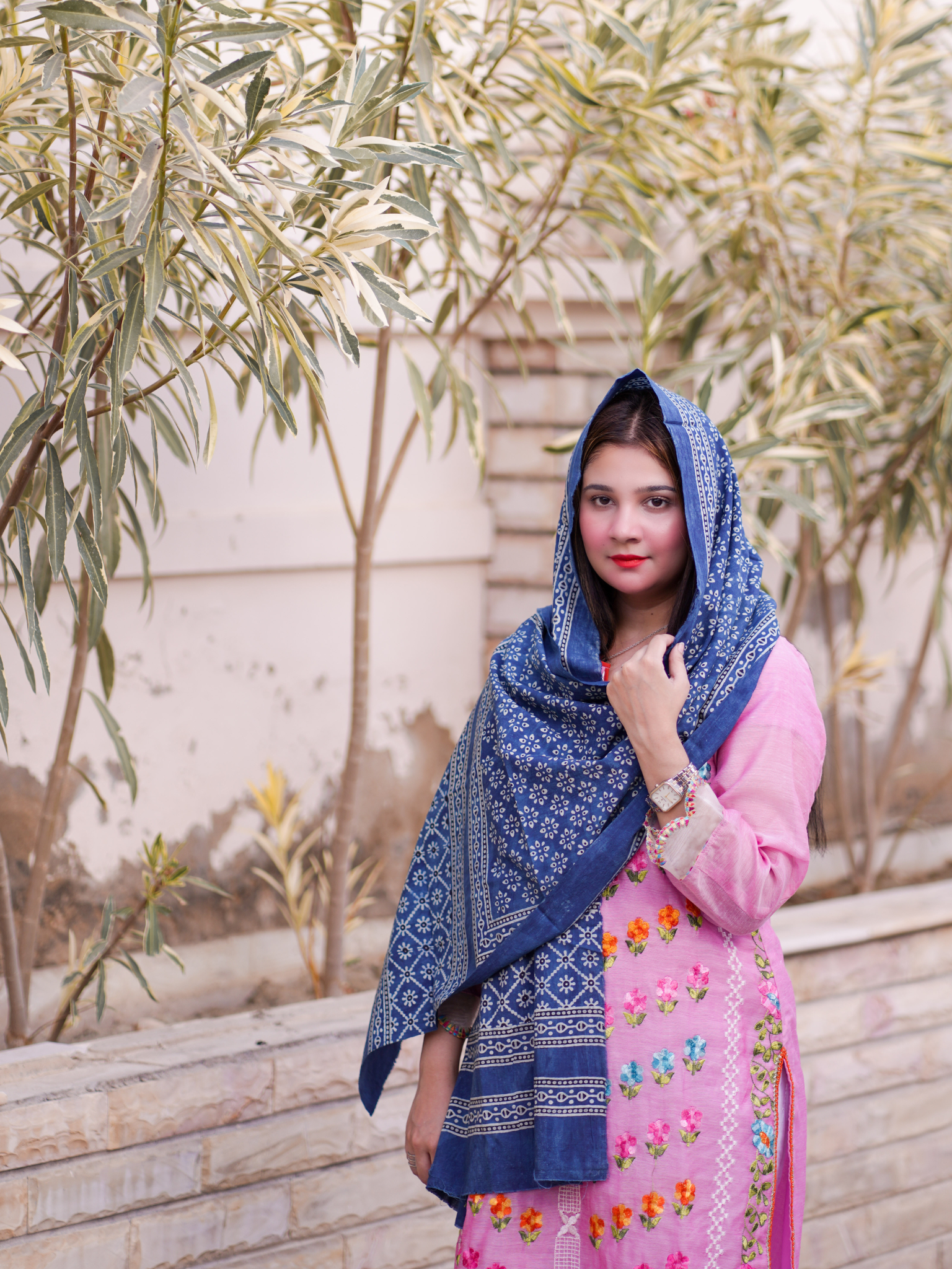 Nargis Ajrak Scarf - Blue