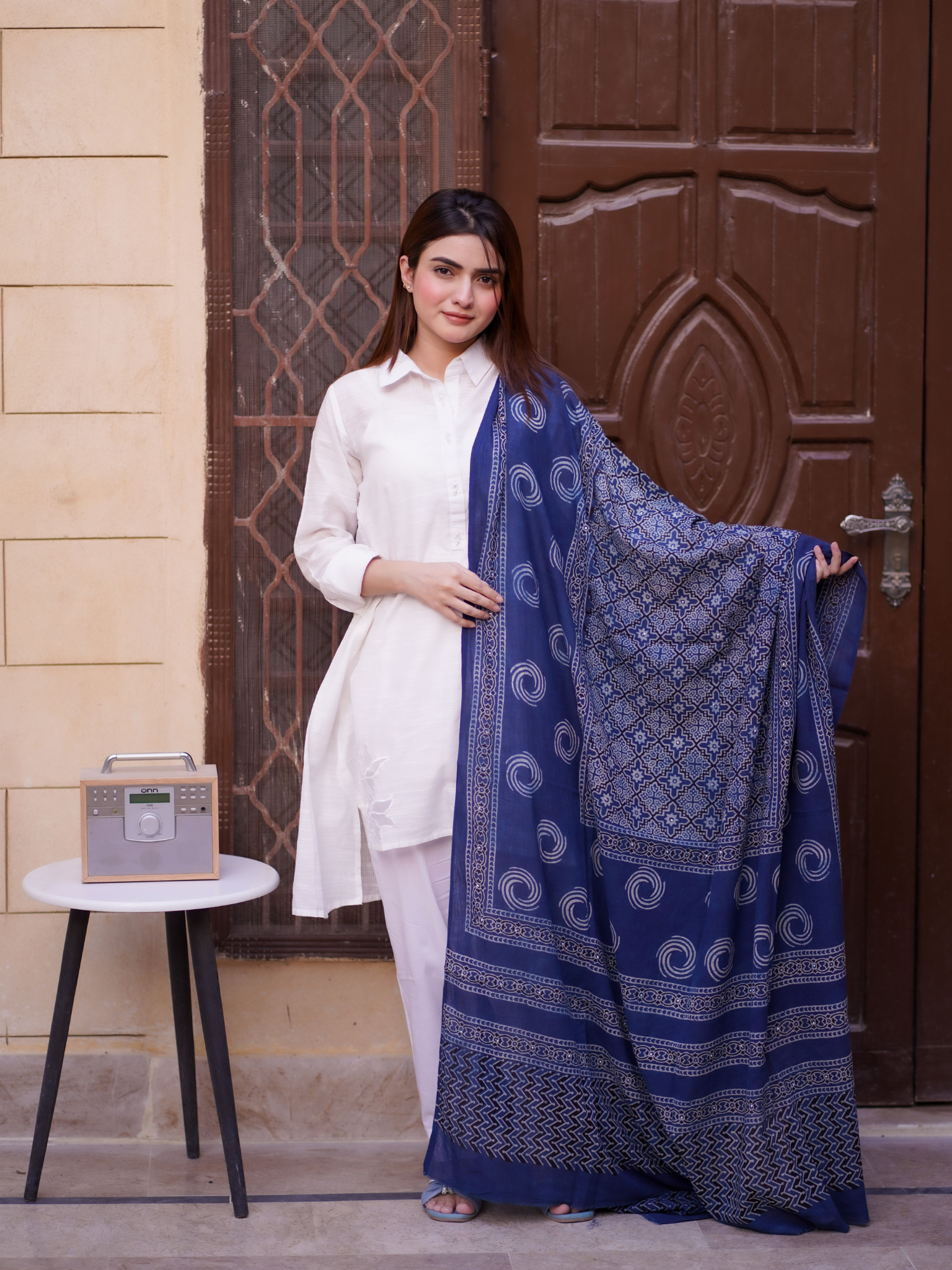 Aaina  Ajrak Chaddar - Blue