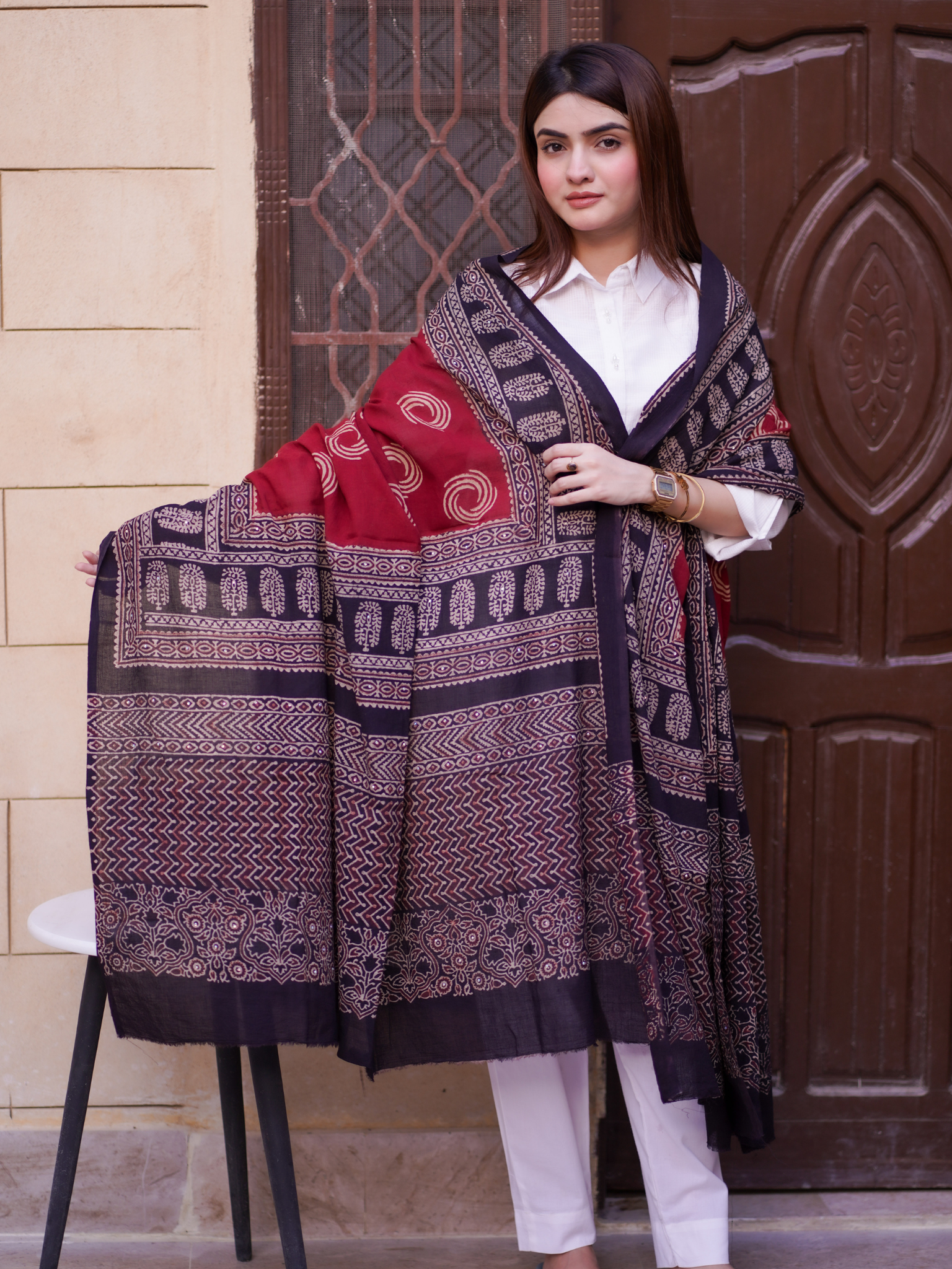 Afsana Ajrak Chaddar 2 Tone - Maroon