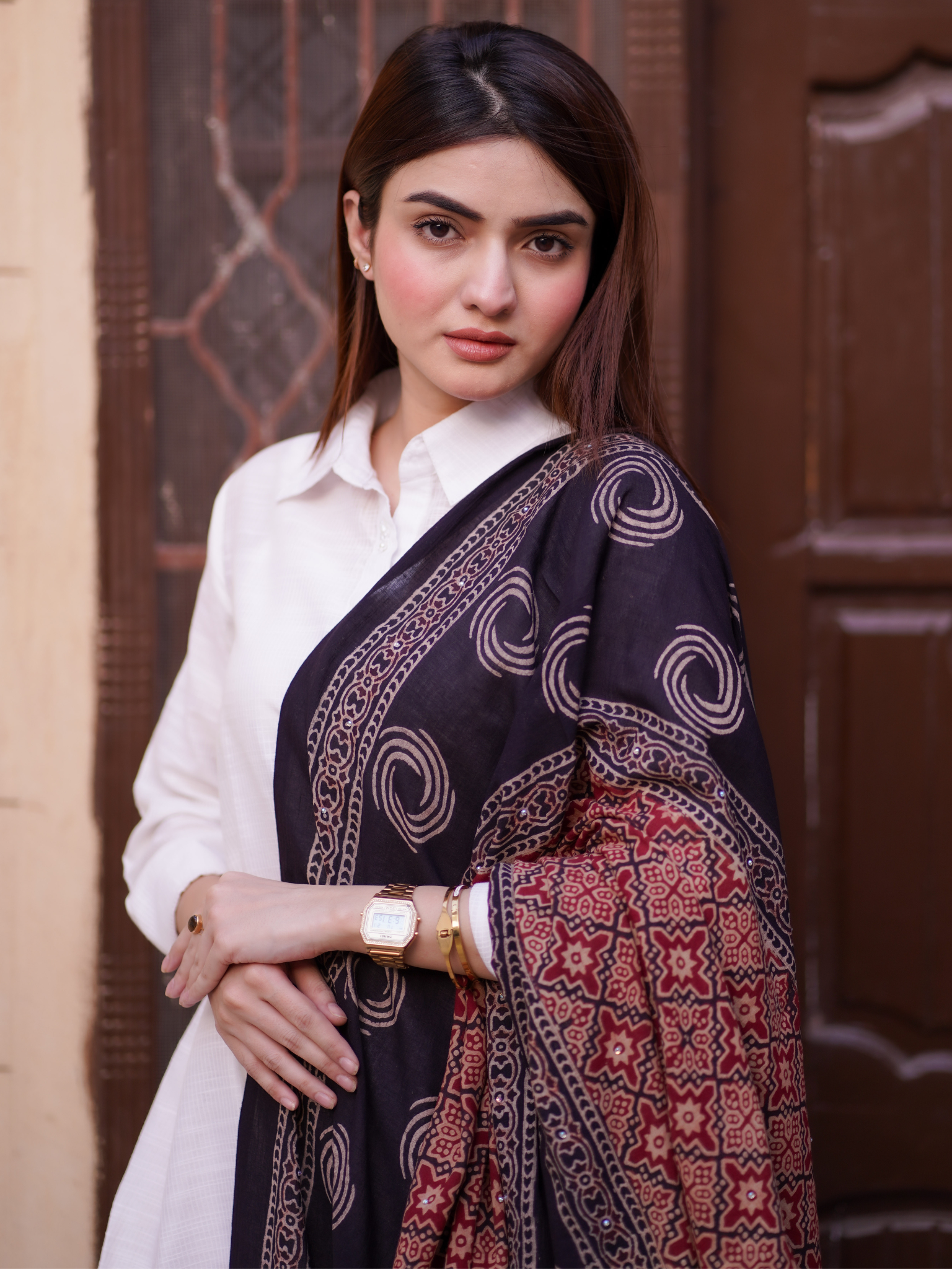 Aaina Ajrak Chaddar 2 Tone - Maroon