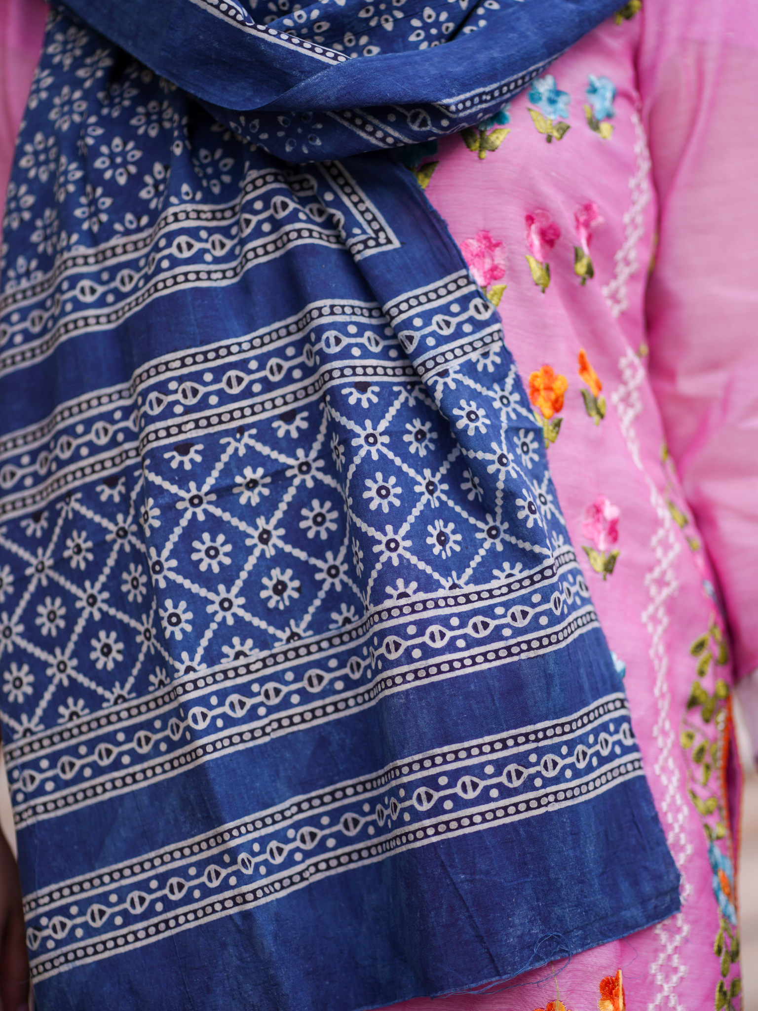 Nargis Ajrak Scarf - Blue