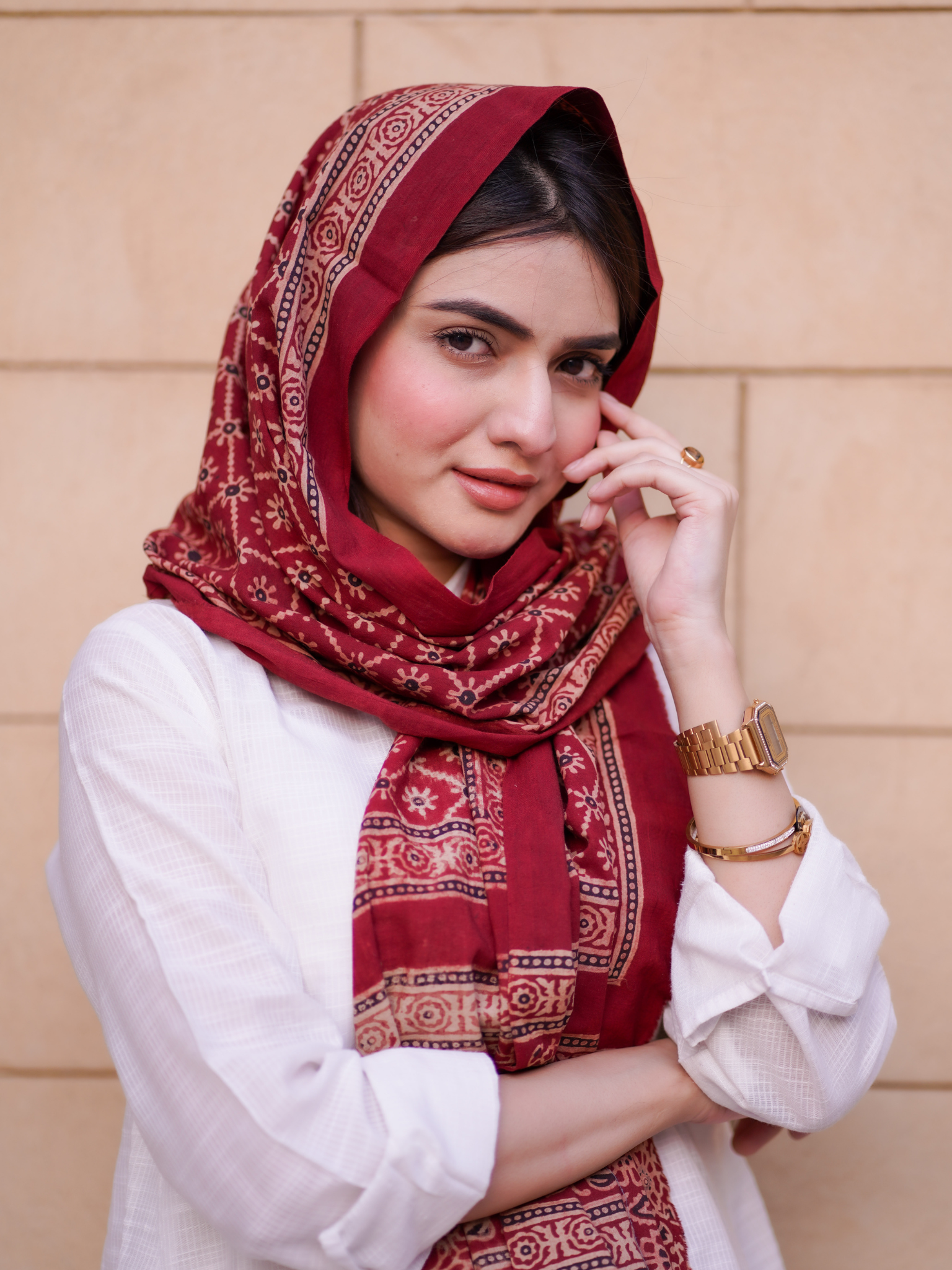 Nargis Ajrak Scarf - Maroon