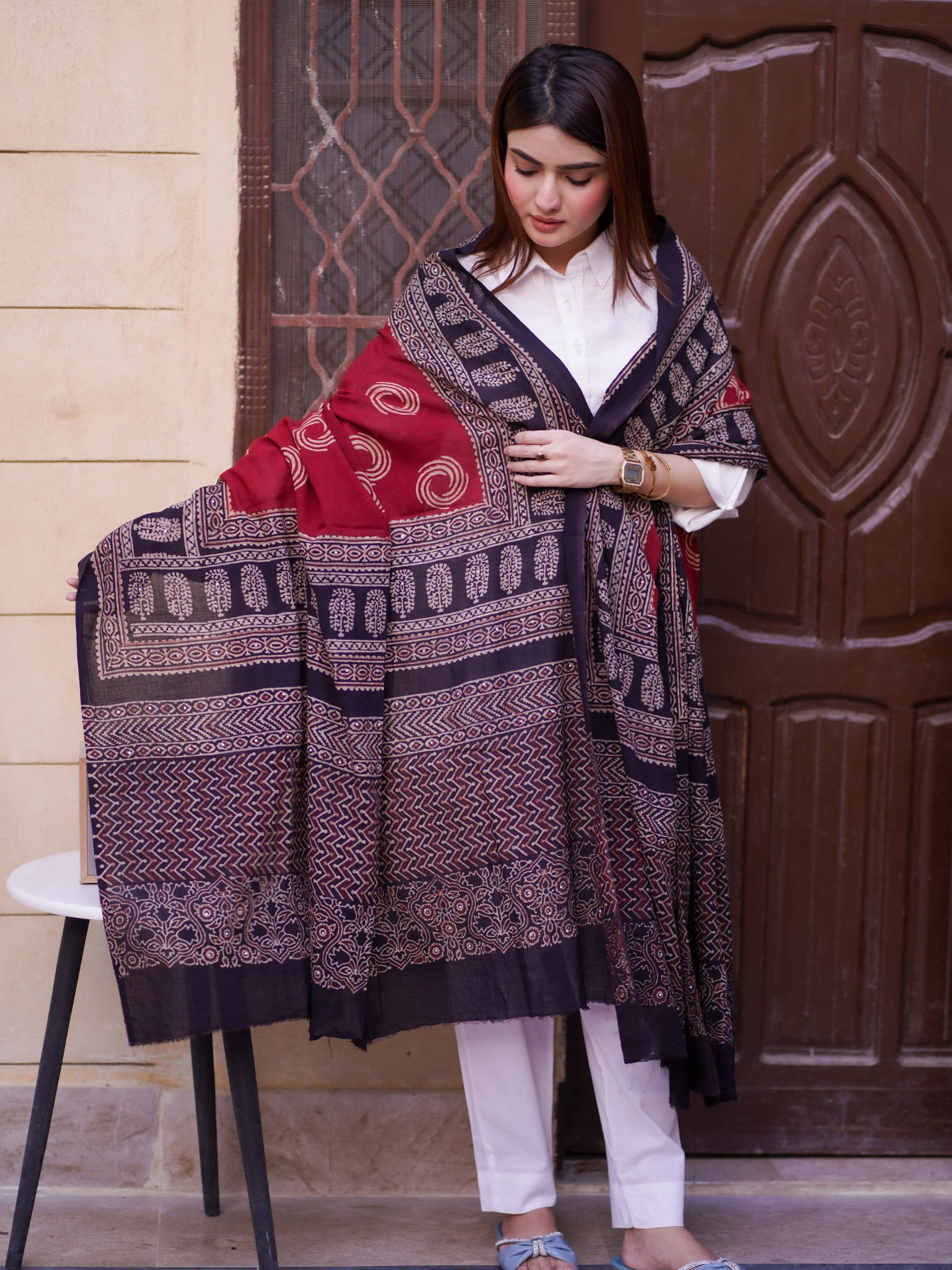 Afsana Ajrak Chaddar 2 Tone - Maroon