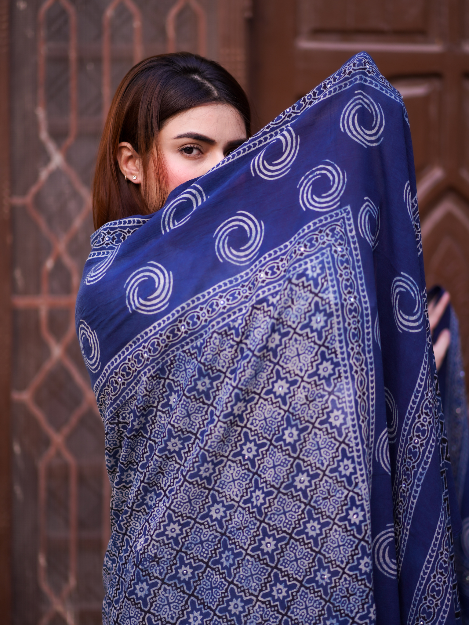 Aaina  Ajrak Chaddar - Blue