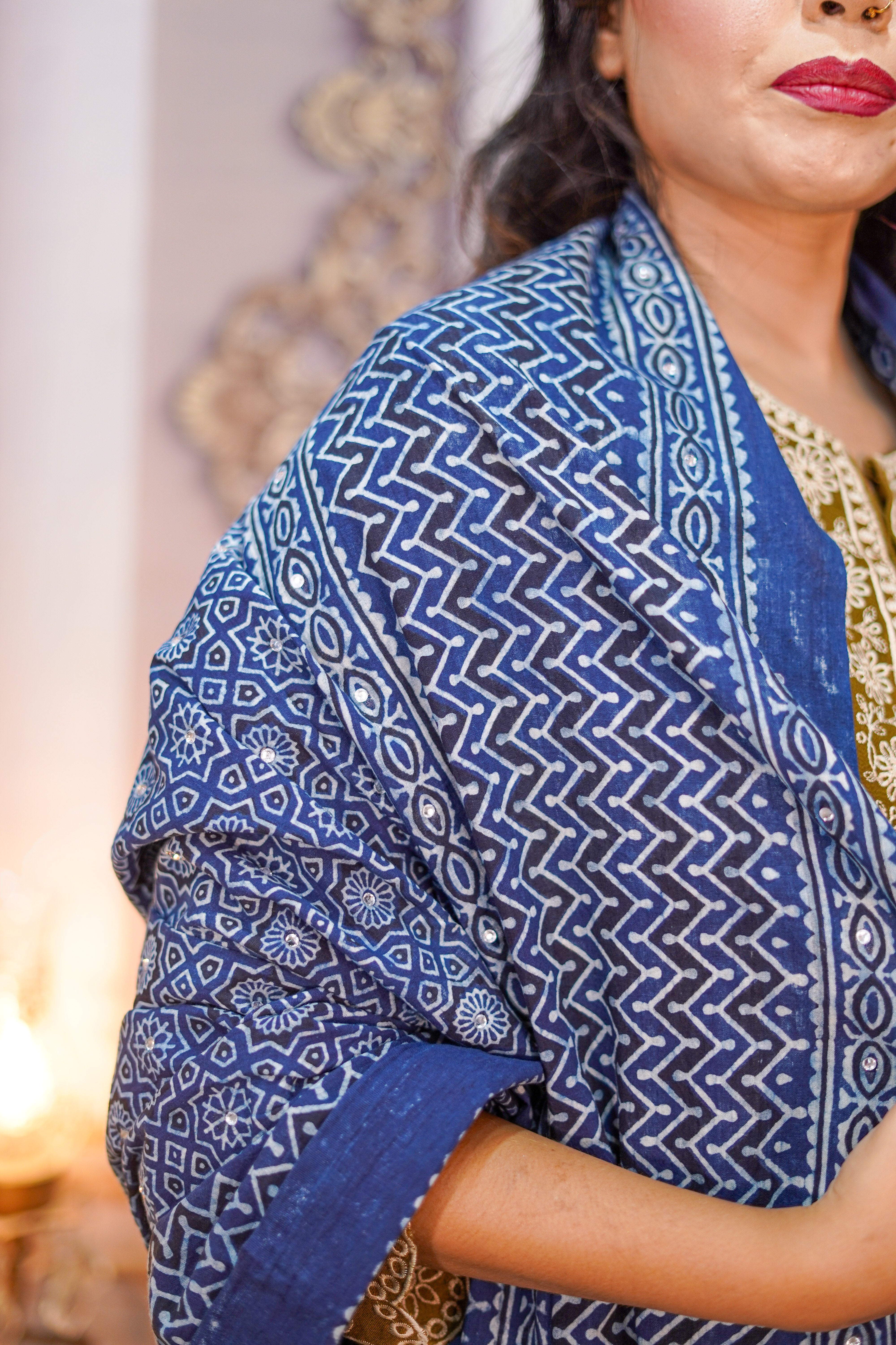 Zari Ajrak Chaddar - Blue