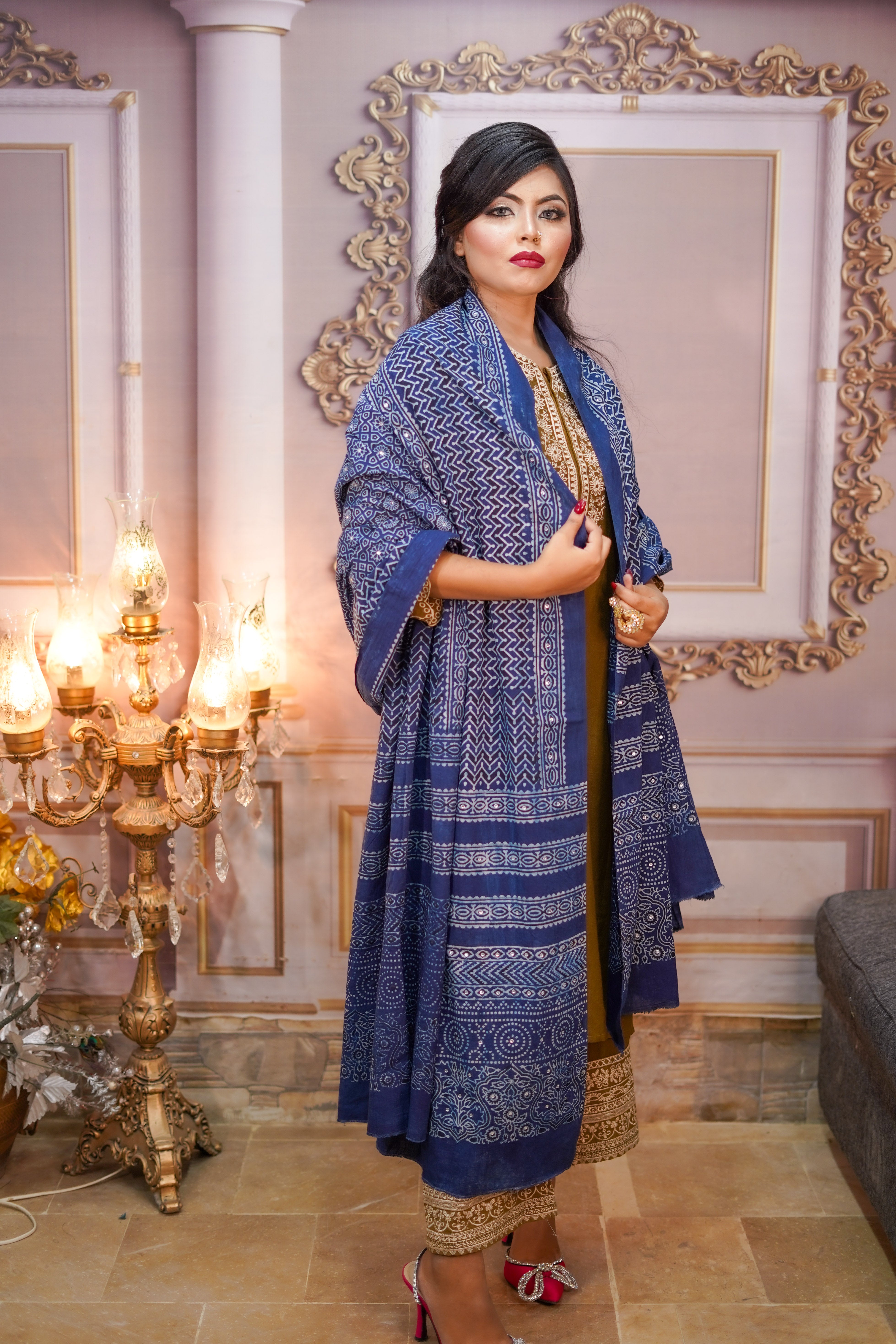 Zari Ajrak Chaddar - Blue