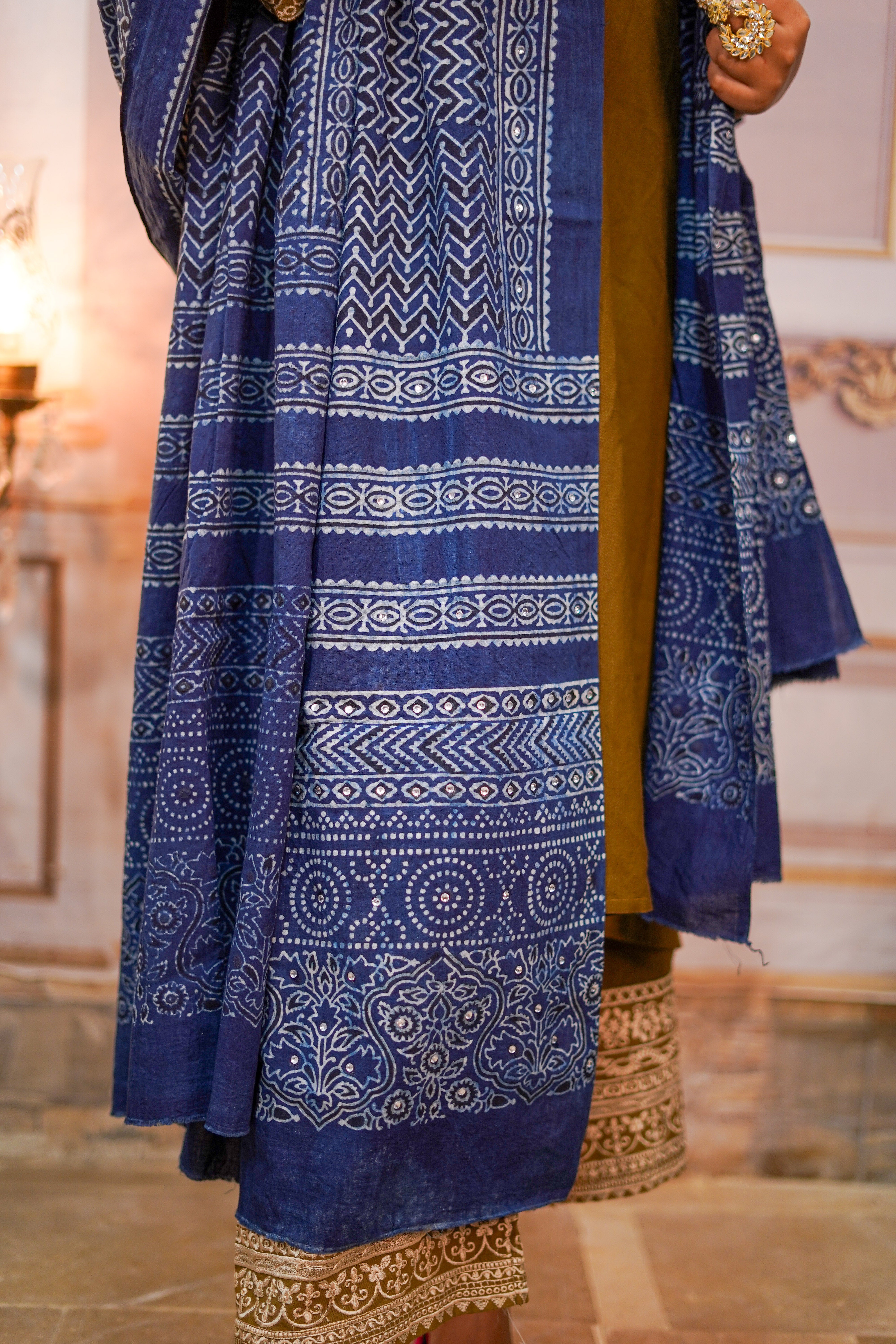 Zari Ajrak Chaddar - Blue