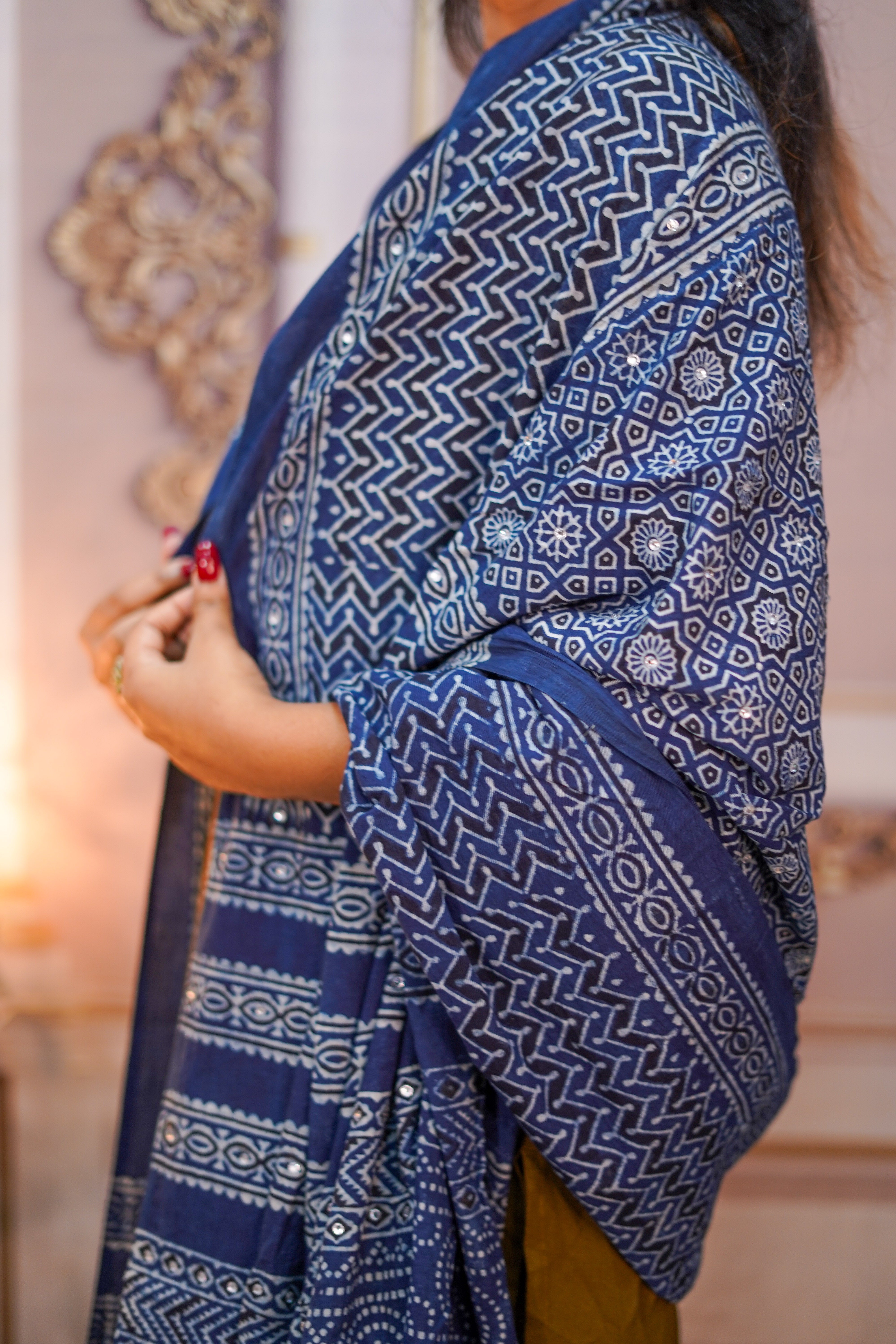 Zari Ajrak Chaddar - Blue