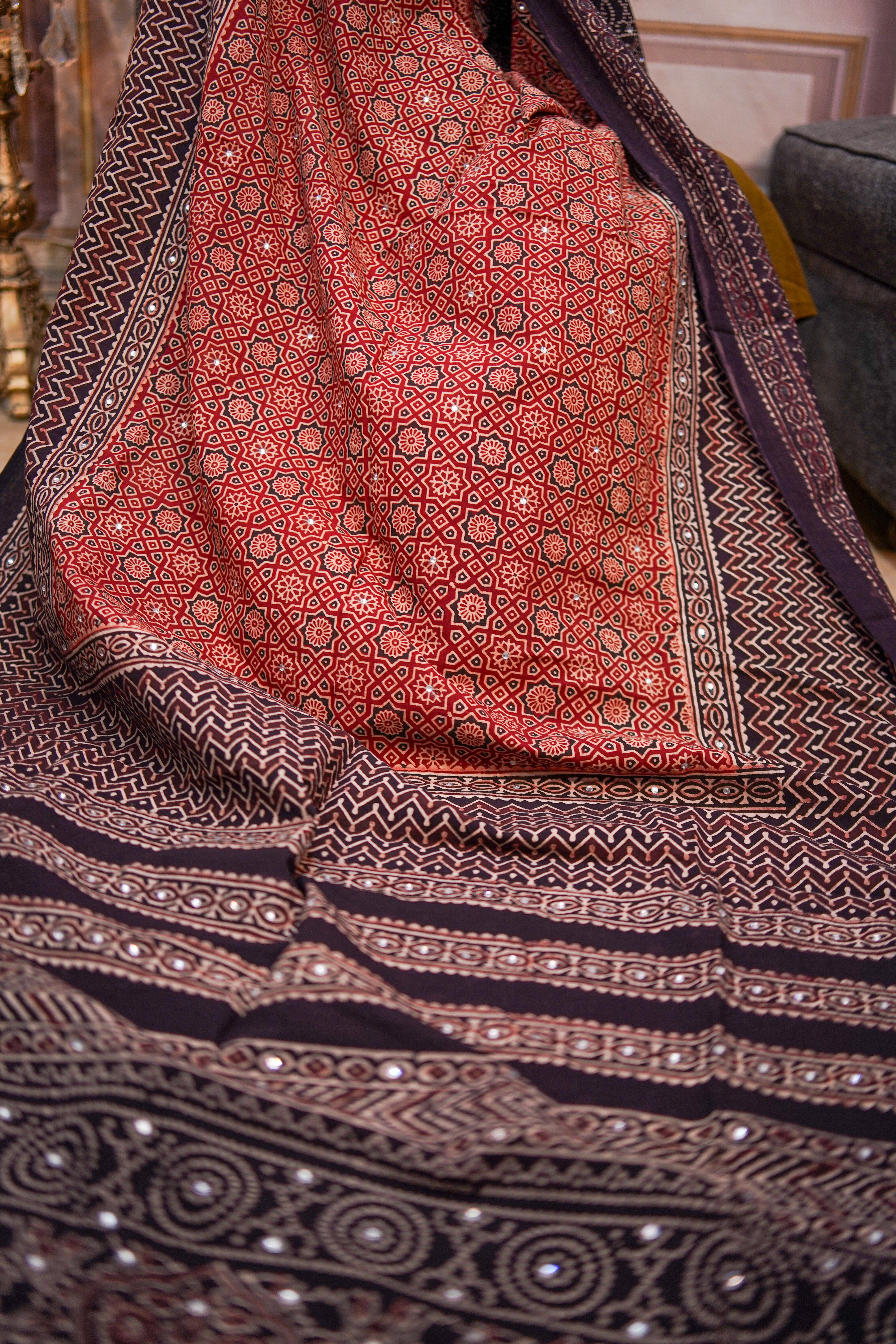 Zari Ajrak Chaddar 2 Tone  Maroon