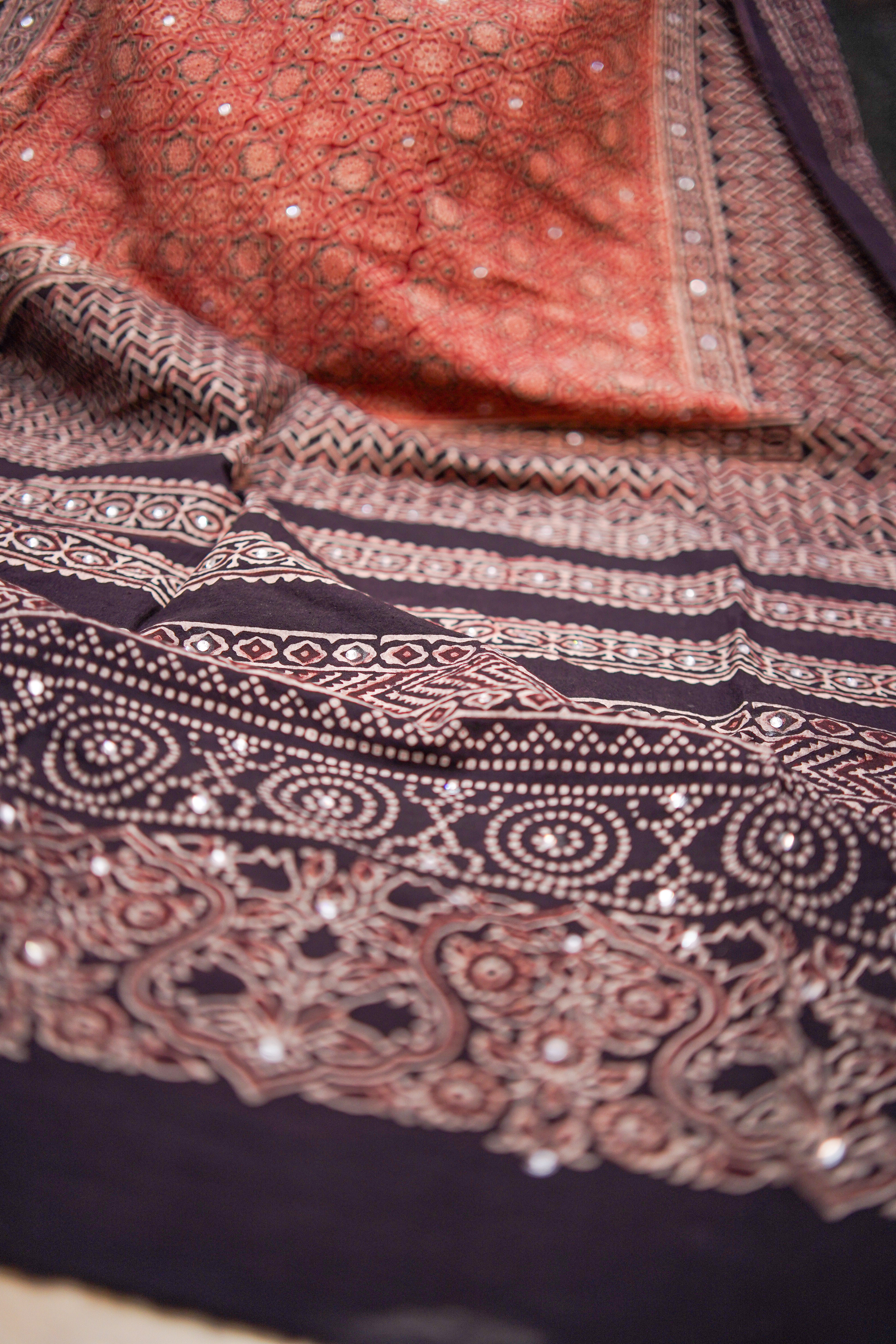 Zari Ajrak Chaddar 2 Tone  Maroon