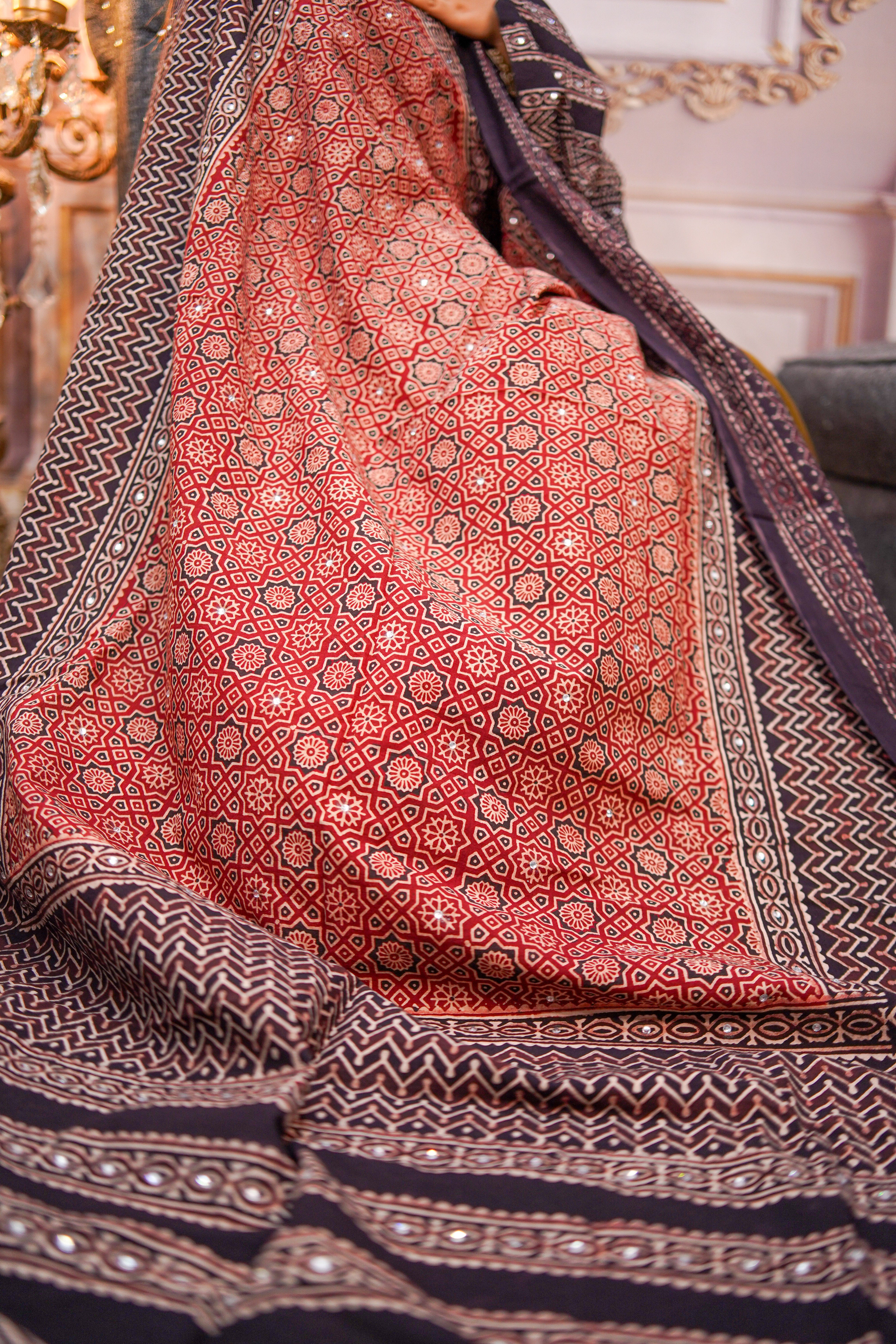 Zari Ajrak Chaddar 2 Tone  Maroon