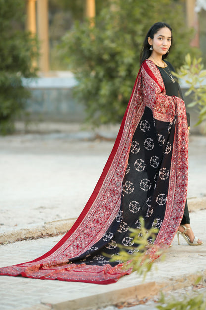 Nargis Ajrak Chaddat 2Tone Black