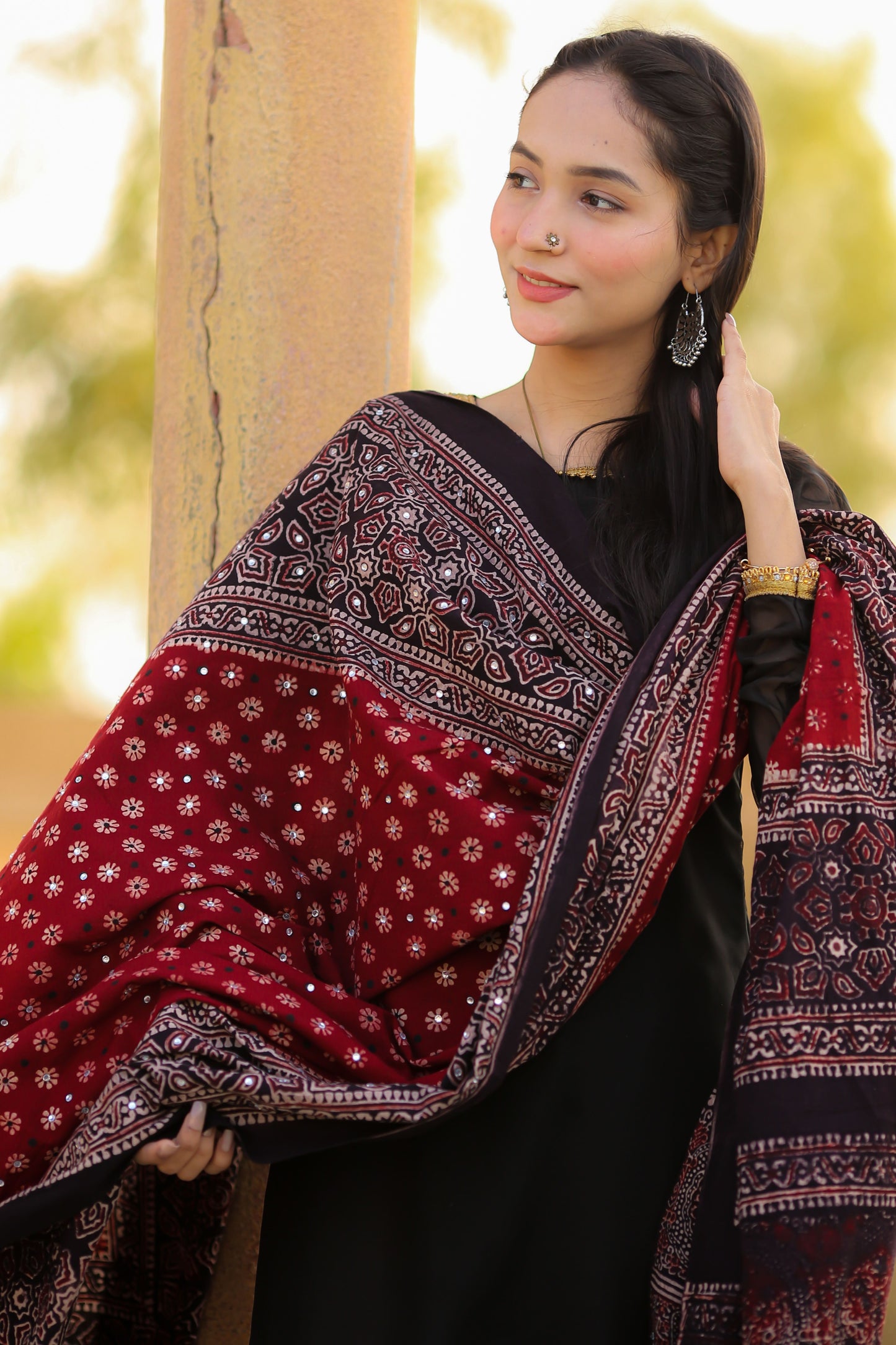 Rukhsar Ajrak Chaddar 2Tone - Maroon