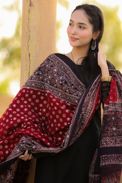 Rukhsar Ajrak Chaddar 2Tone - Maroon