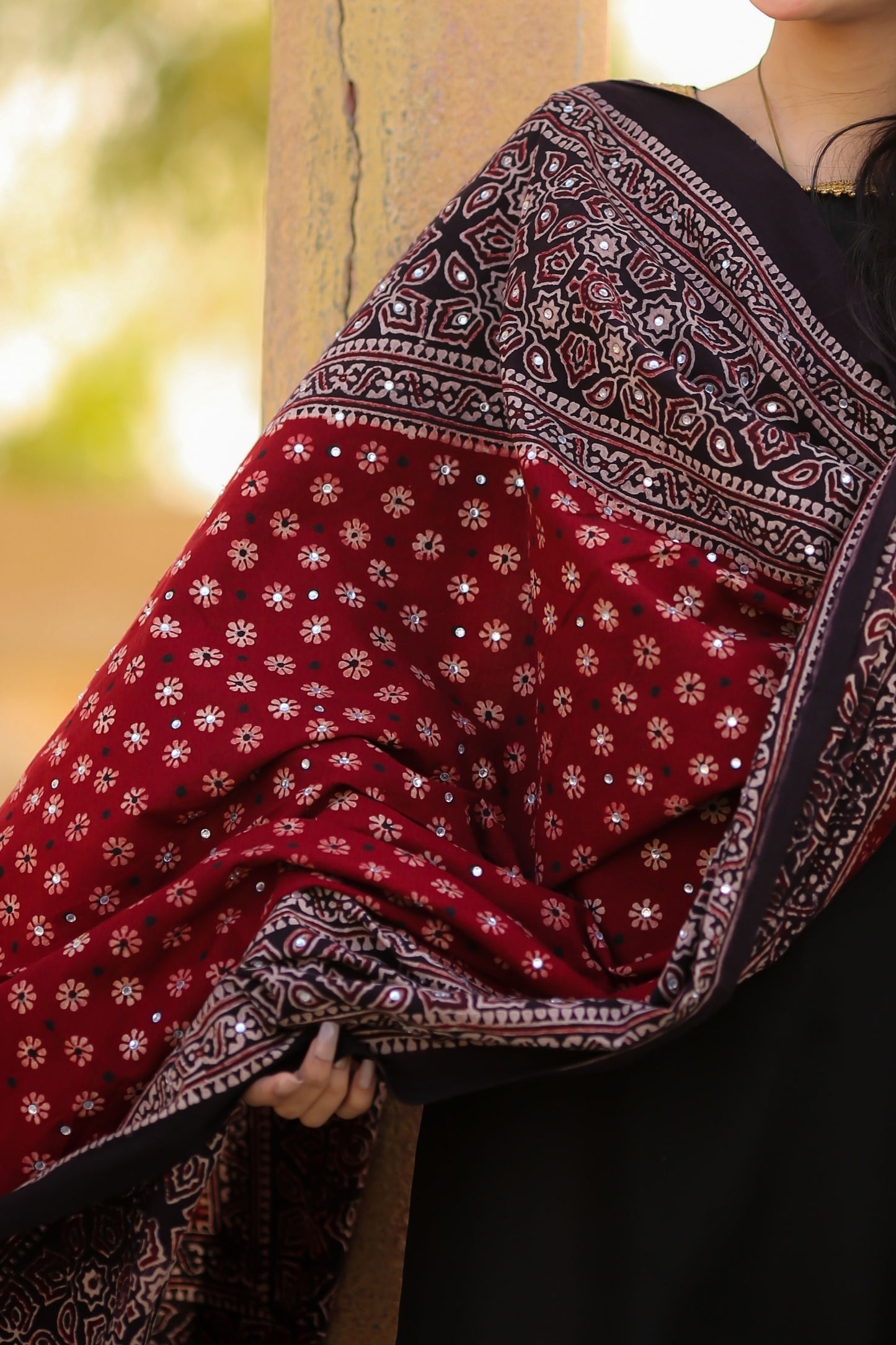Rukhsar Ajrak Chaddar 2Tone - Maroon
