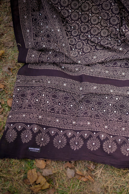 Zauq Ajrak Chaddar – Midnight Black (Naturally Dyed)