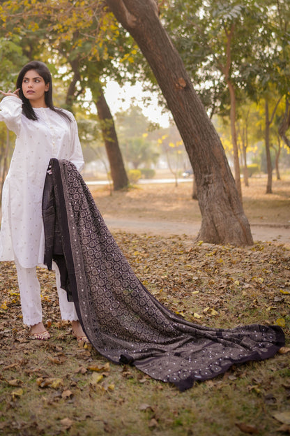 Zauq Ajrak Chaddar – Midnight Black (Naturally Dyed)