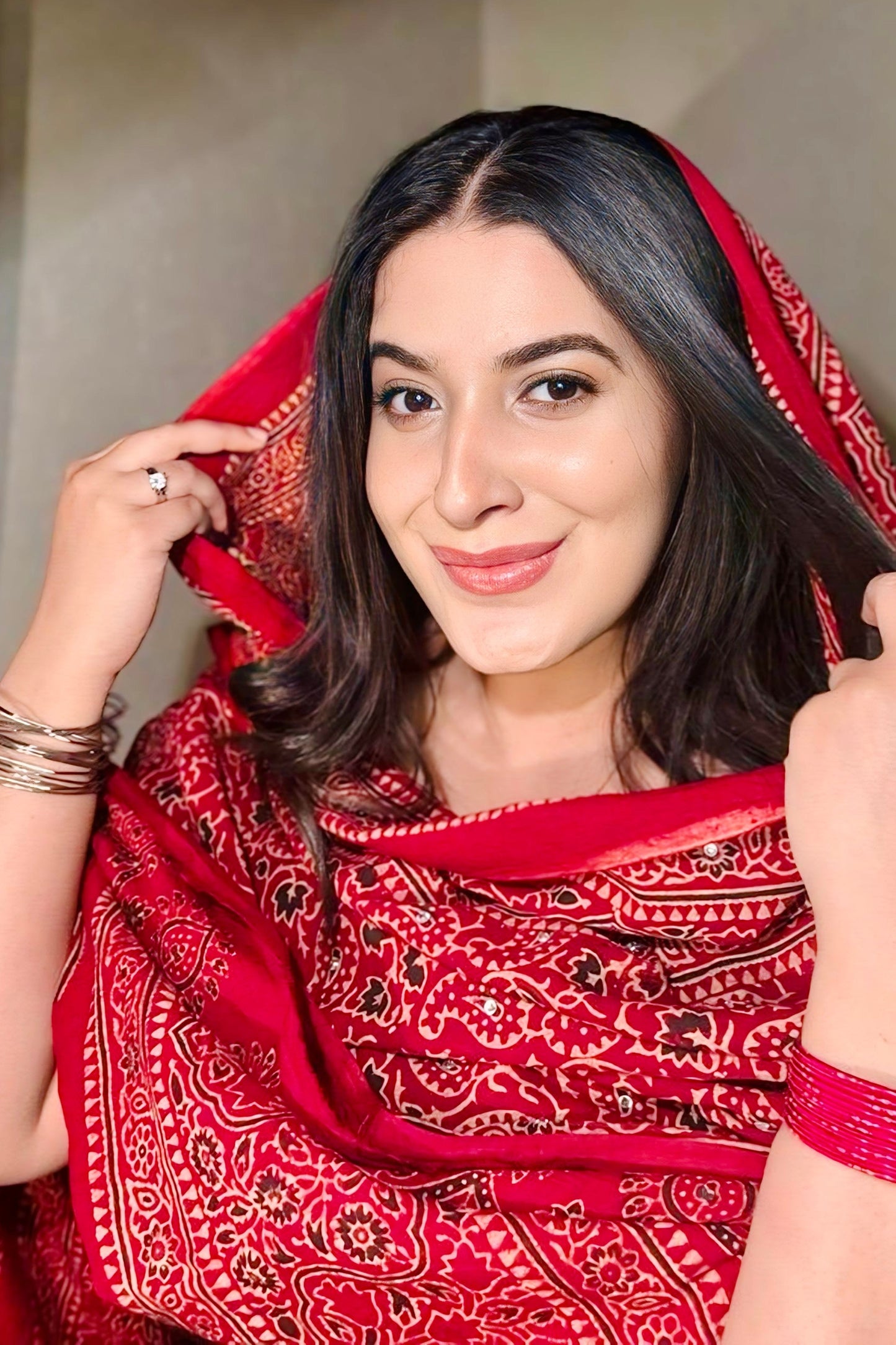 Kohsar Ajrak Chaddar – Classic Maroon (Hand-Block Printed)