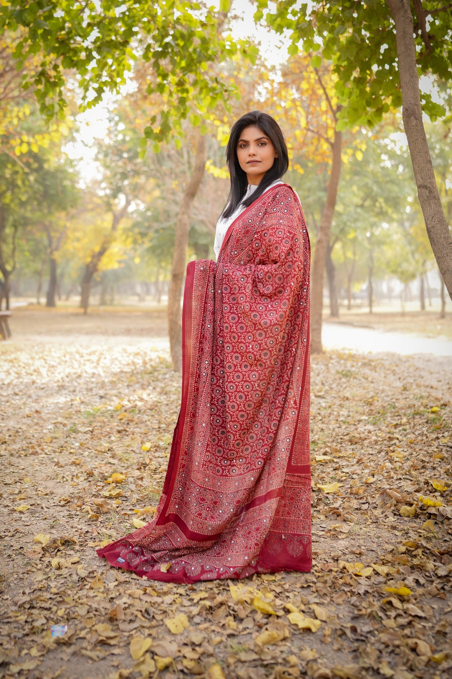 Zauq Ajrak Chaddar – Classic Maroon  Hand-Block Printed