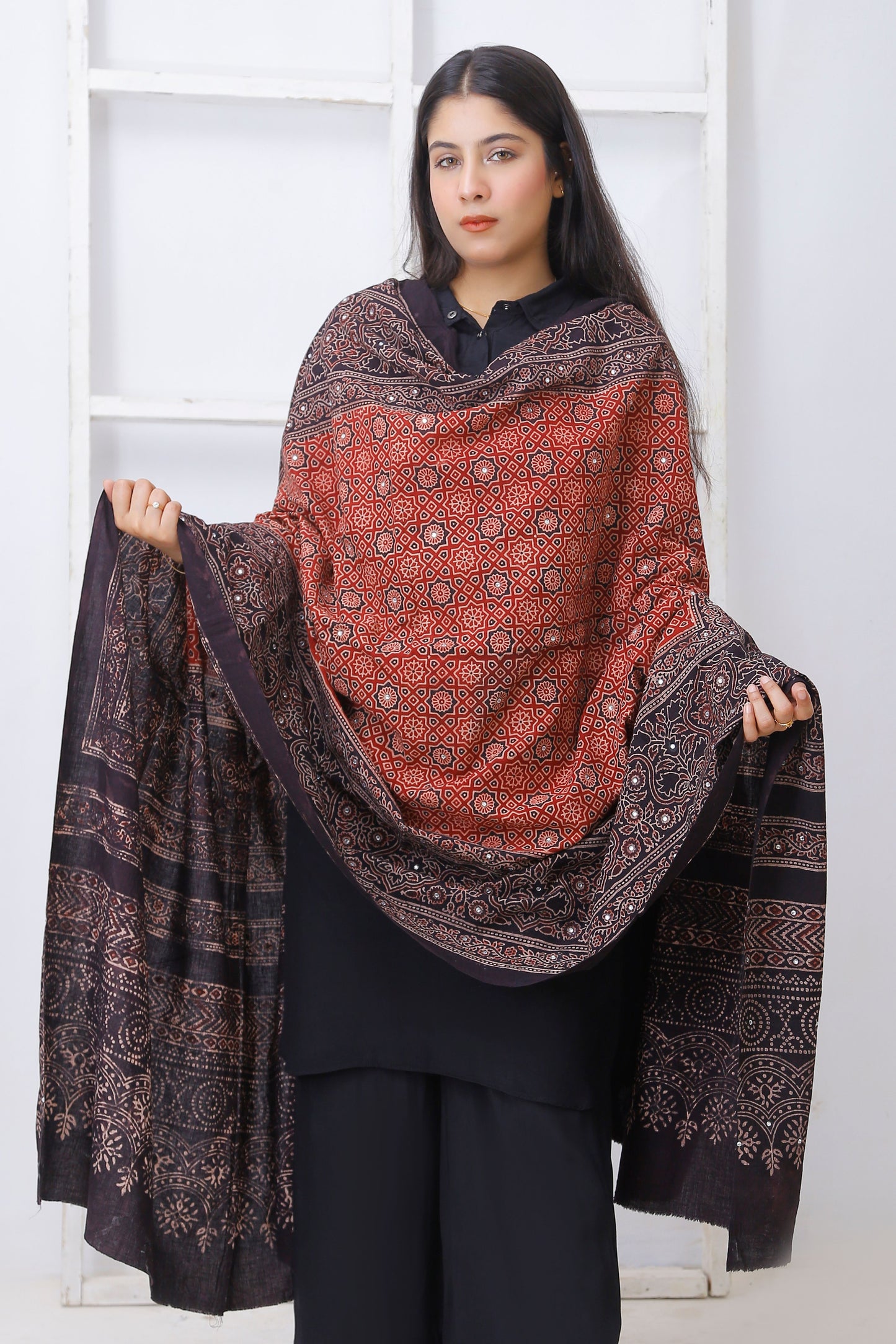 Zari Ajrak Chaddar 2 Tone  Maroon