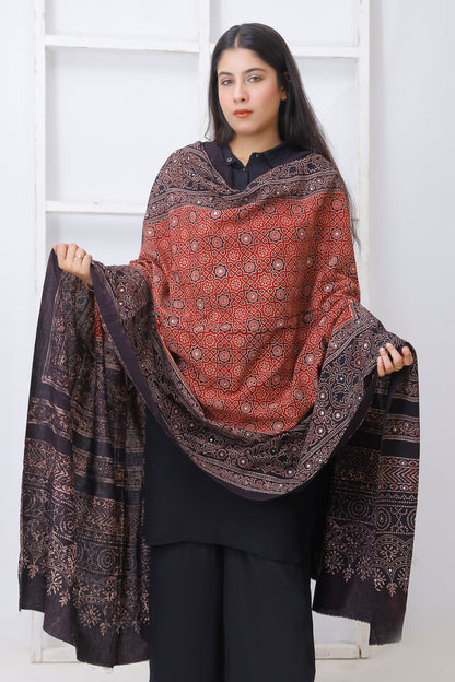 Zari Ajrak Chaddar 2 Tone  Maroon