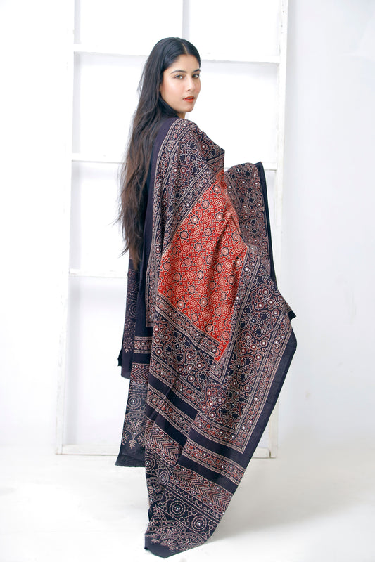 Zari Ajrak Chaddar 2 Tone  Maroon