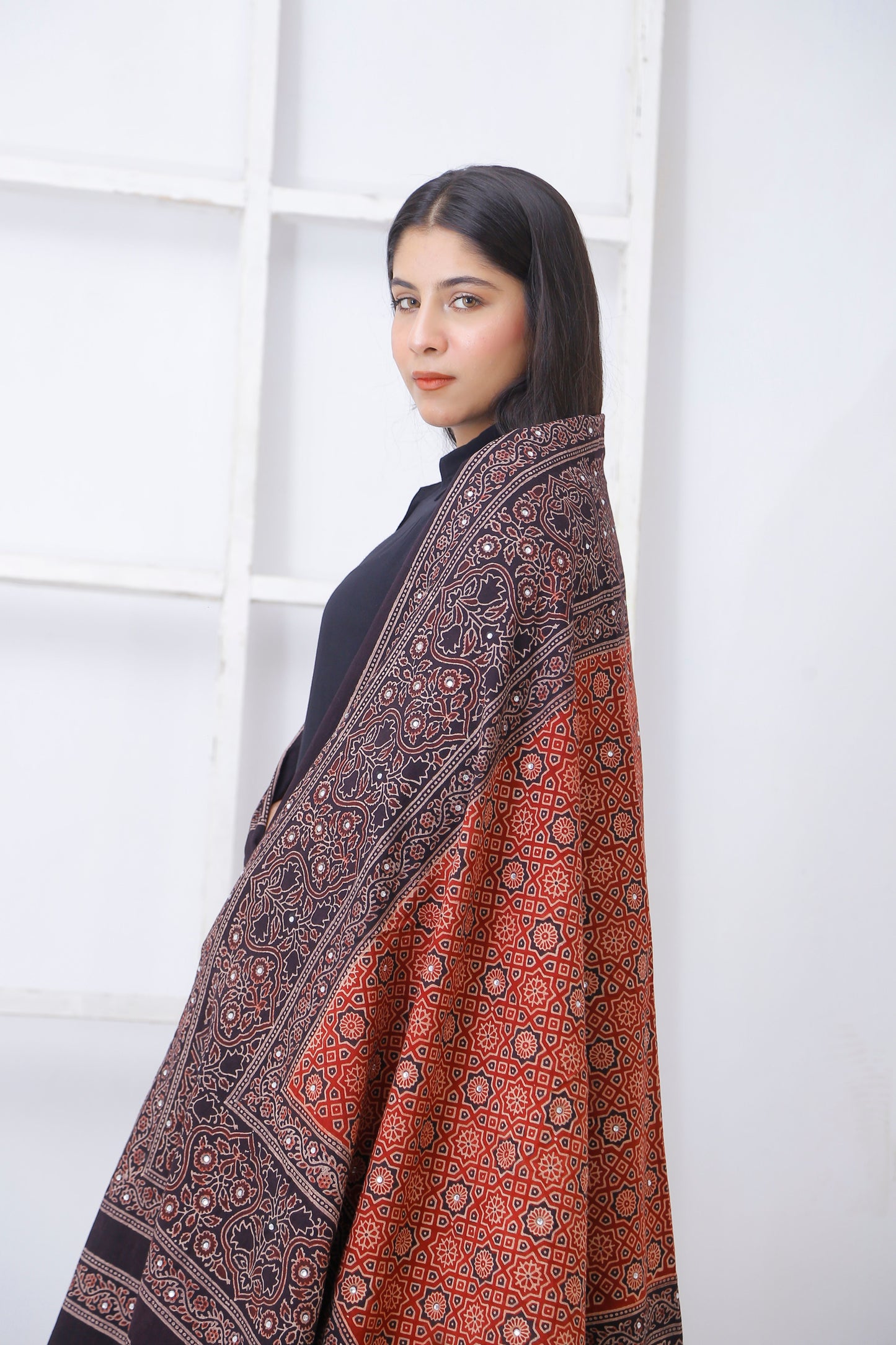 Zari Ajrak Chaddar 2 Tone  Maroon