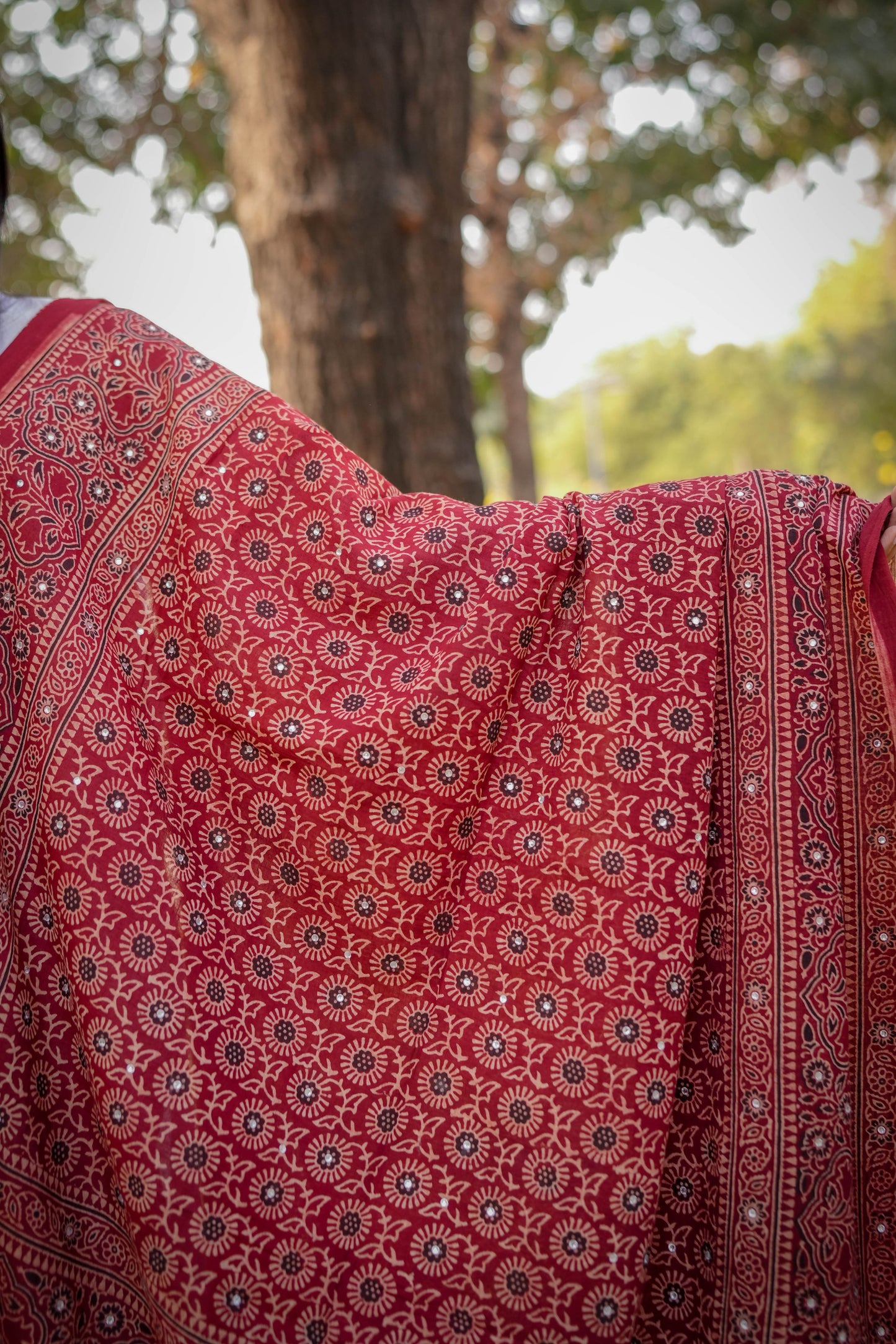 Zauq Ajrak Chaddar – Classic Maroon  Hand-Block Printed