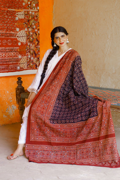 Sumbul Ajrak Chaadar 2Tone Black