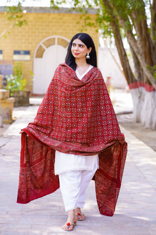 Sumbul Ajrak Chaadar Maroon
