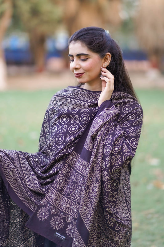Sumbul Ajrak Chaadar Black