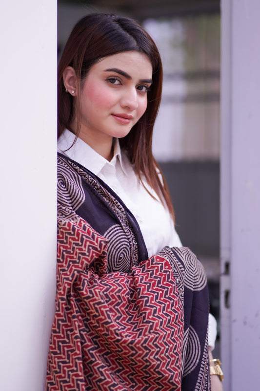 Sukoon Ajrak Chaddar 2 Tone - Maroon